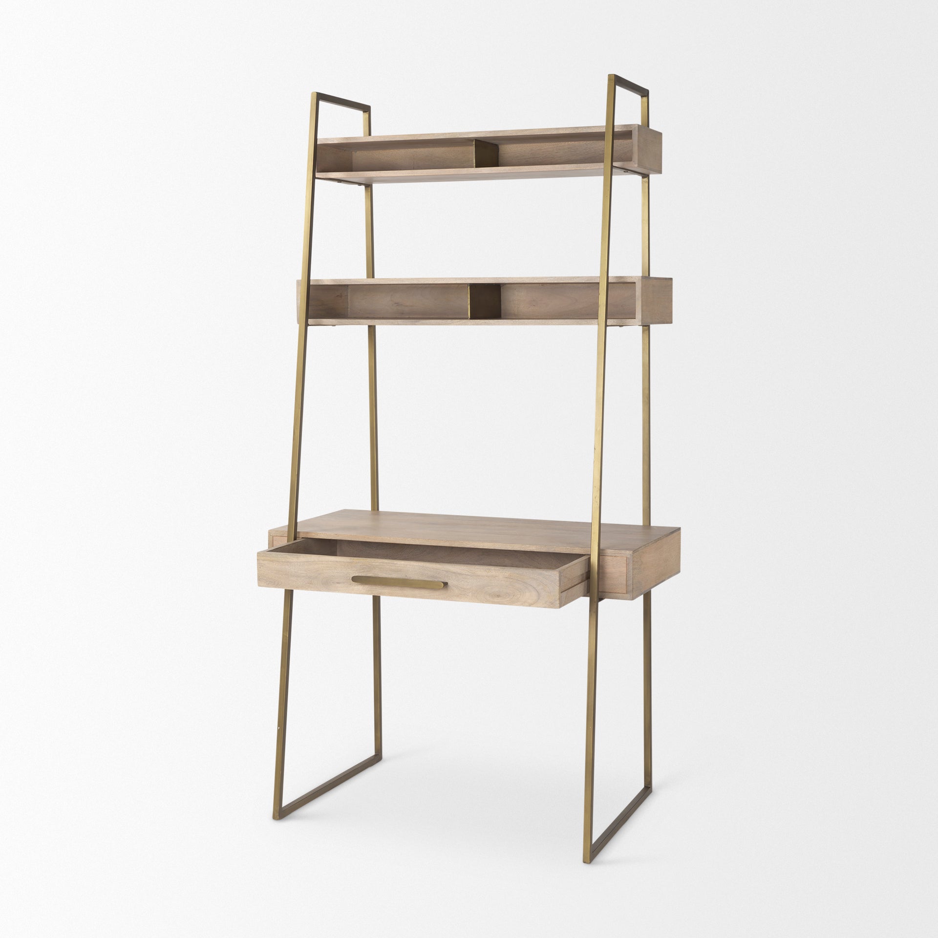 Cordell Office Desk Light Brown Wood | Gold Metal - office