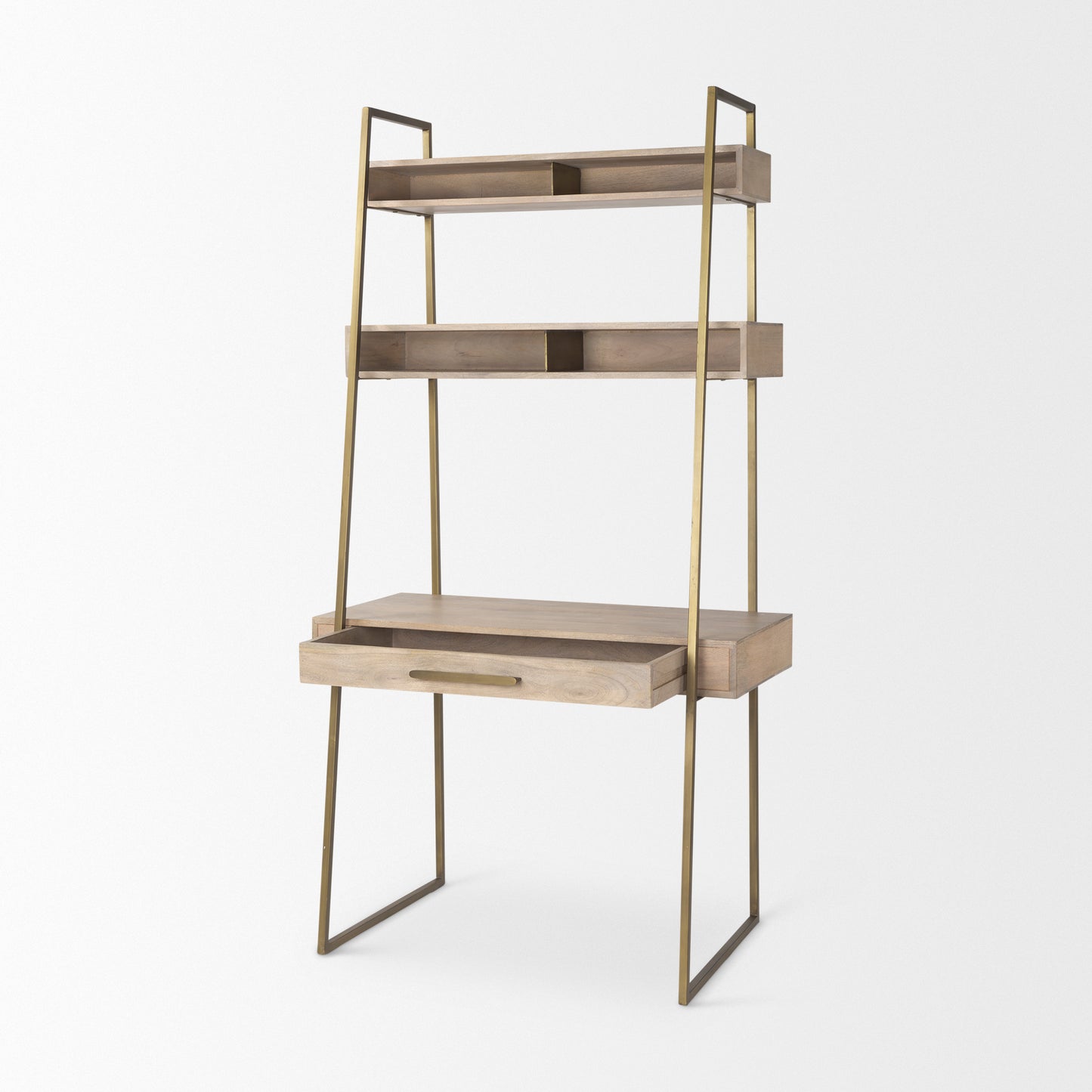 Cordell  42.0L x 25.0W x 78.0H Light Brown Wood W/Gold Metal Office Desk