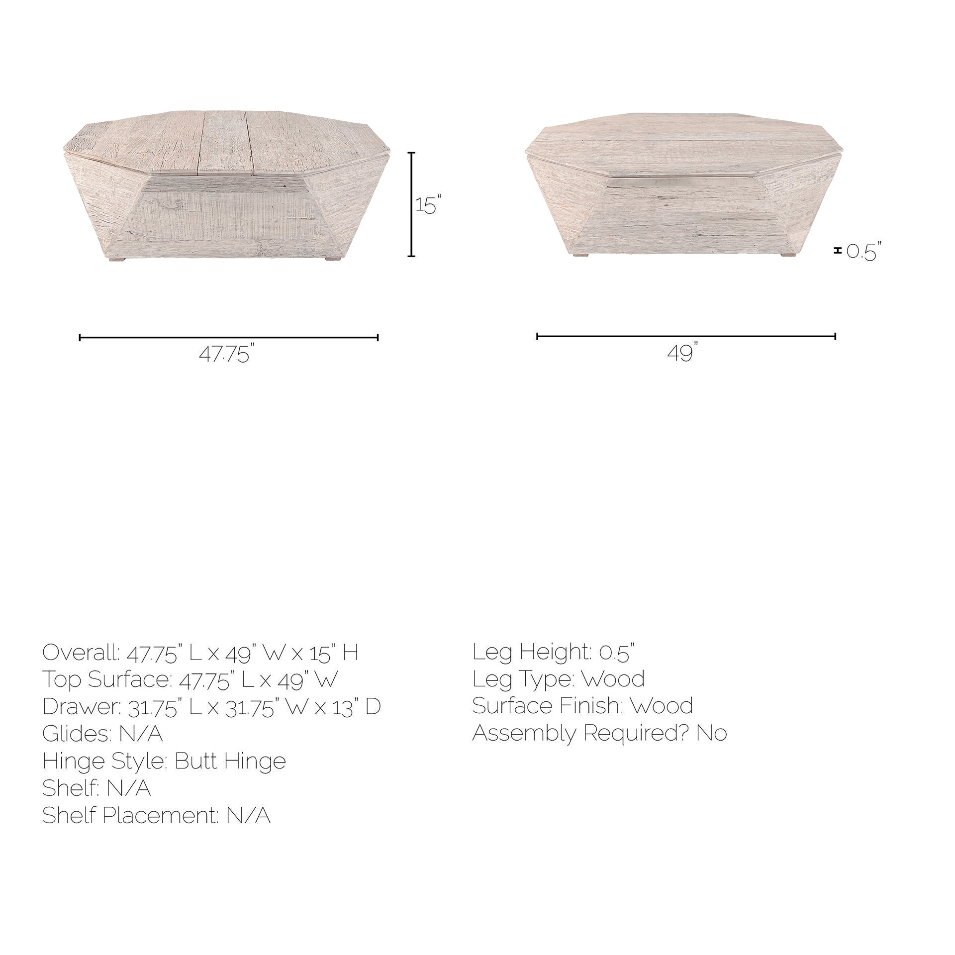 Esagono Coffee Table Reclaimed Wood - coffee-tables