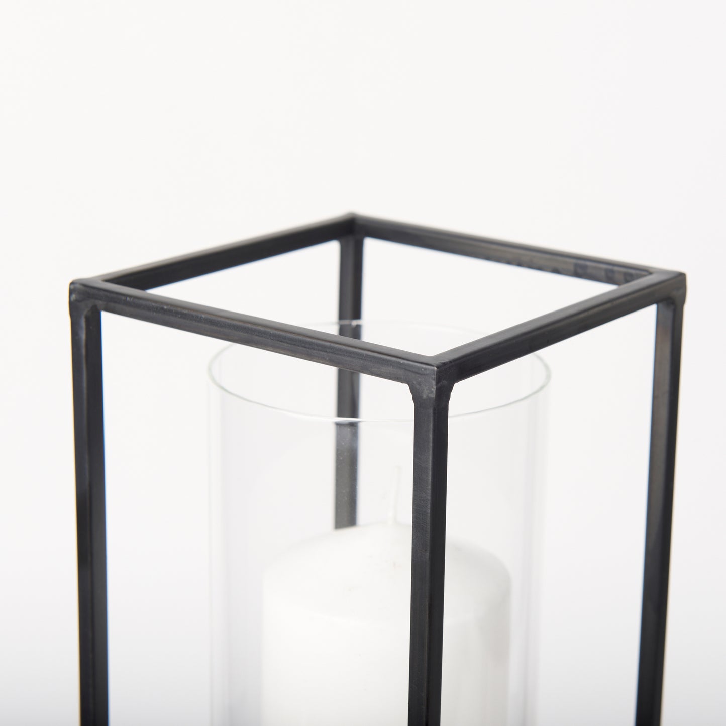 Cindy Set of 2 Matte Black Metal and Hurricane Glass Pillar Tabletop Candle Holders
