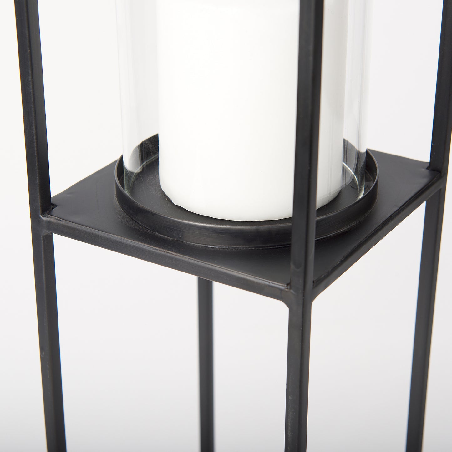Cindy Set of 2 Matte Black Metal and Hurricane Glass Pillar Tabletop Candle Holders