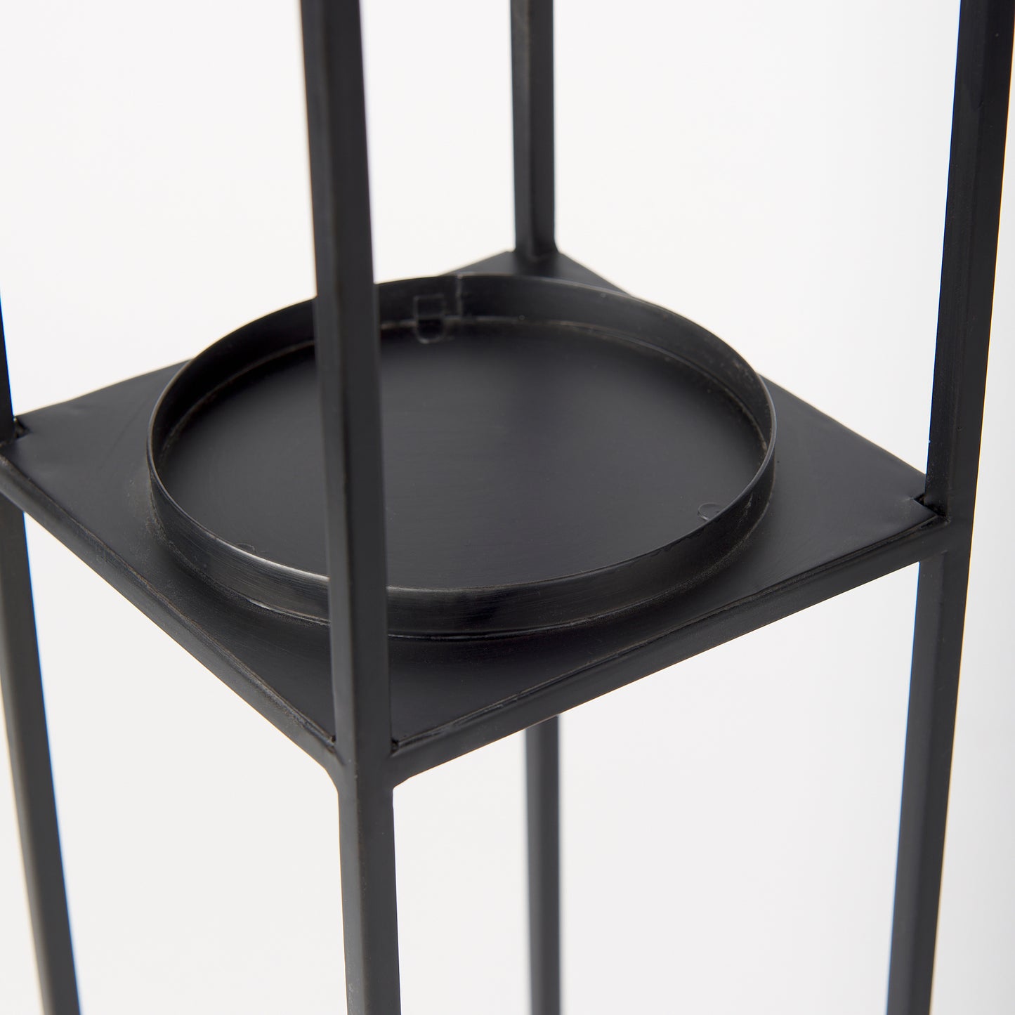 Cindy Set of 2 Matte Black Metal and Hurricane Glass Pillar Tabletop Candle Holders