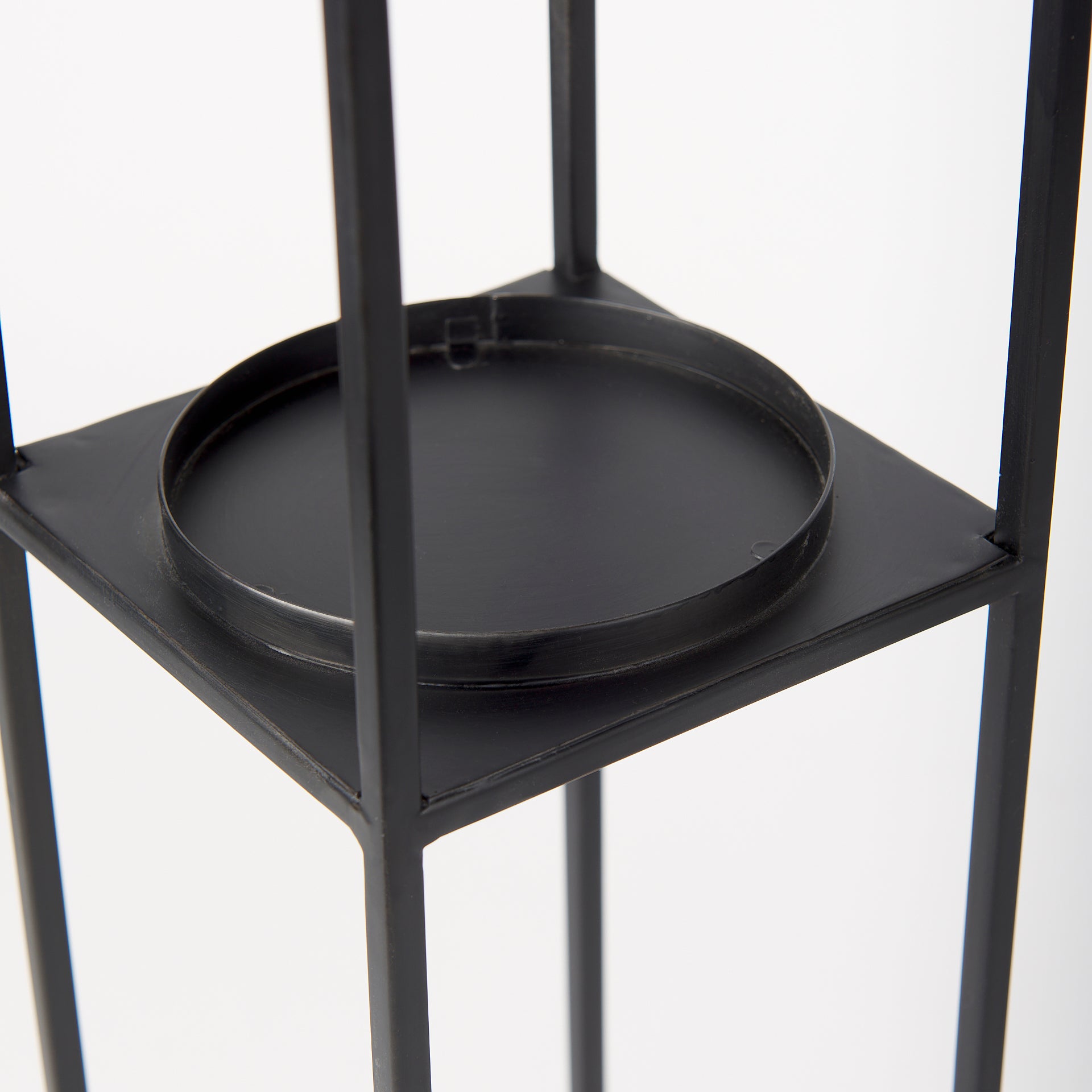 Cindy Set of 2 Matte Black Metal and Hurricane Glass Pillar Tabletop Candle Holders