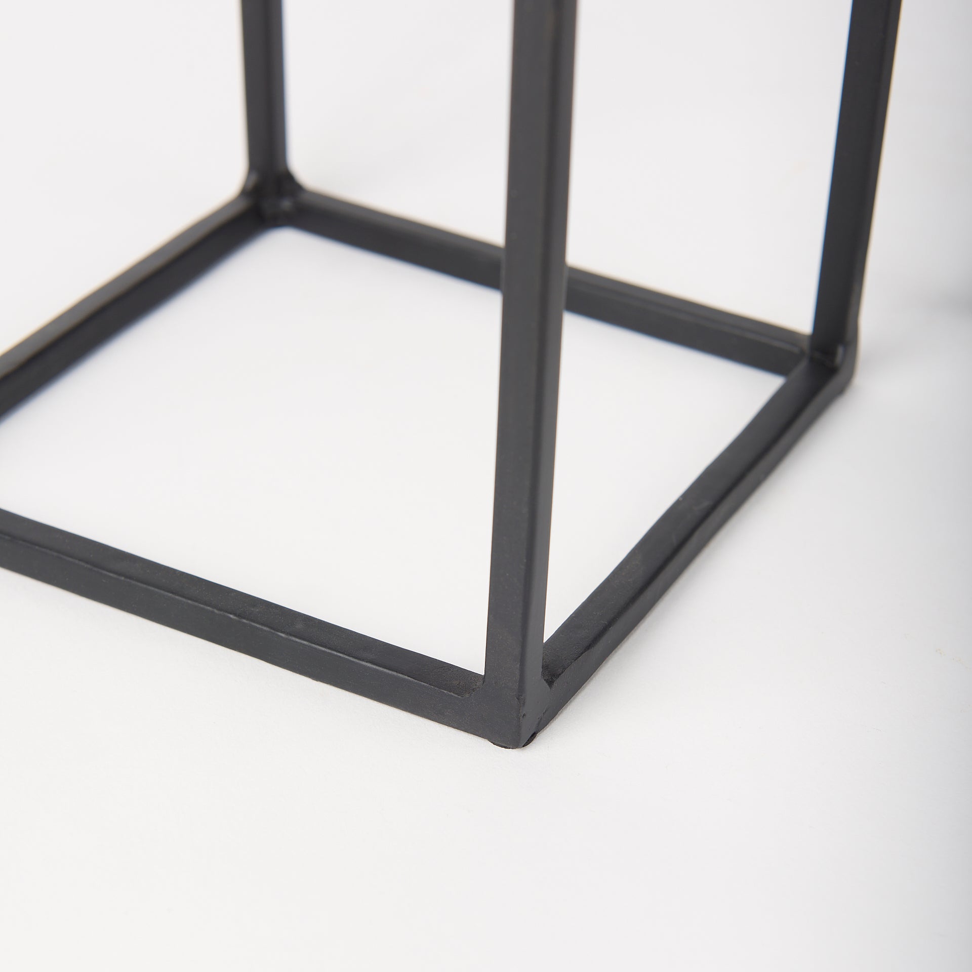 Cindy Set of 2 Matte Black Metal and Hurricane Glass Pillar Tabletop Candle Holders