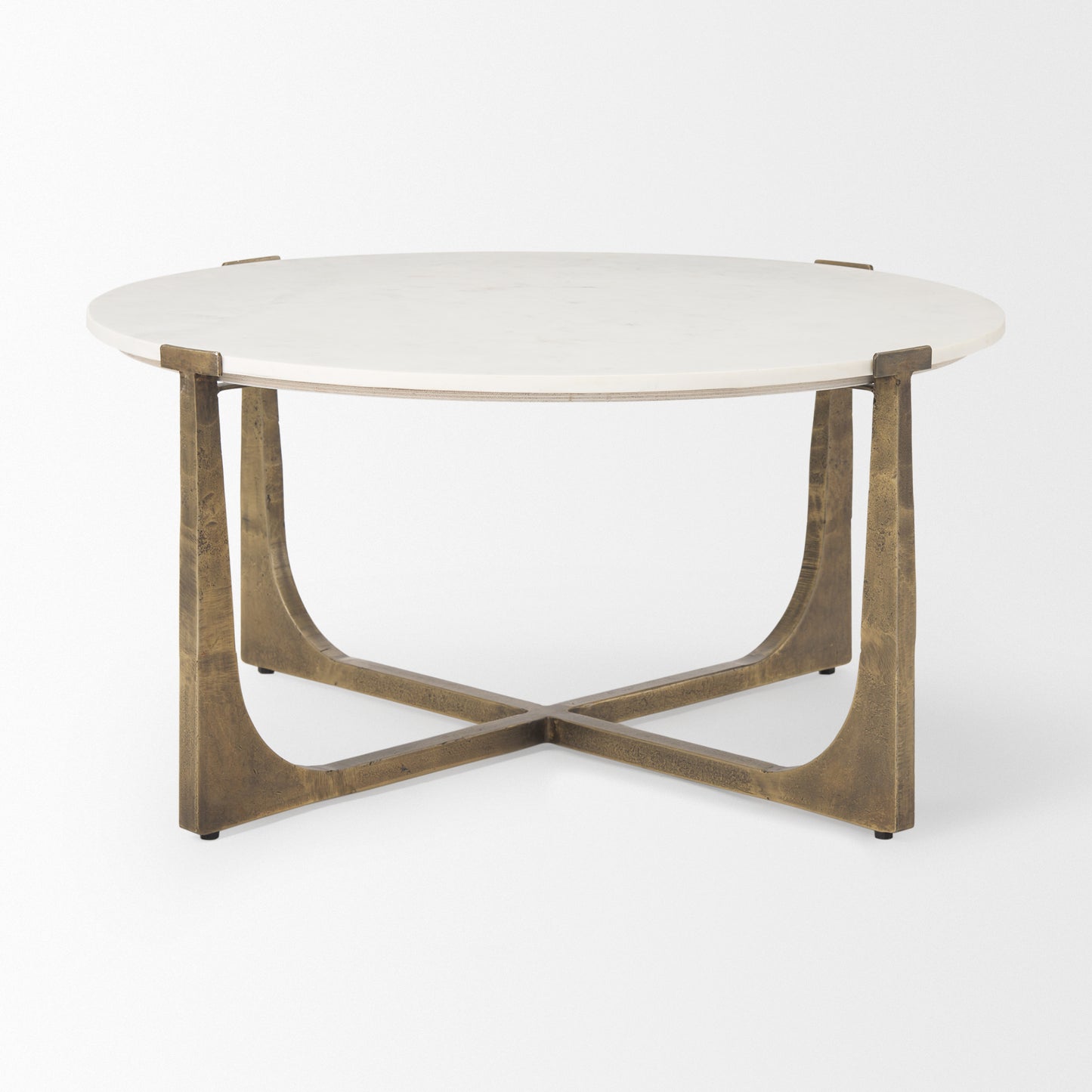 Atticus Coffee Table White Marble | Antiqued Gold Hammered Metal - coffee-tables