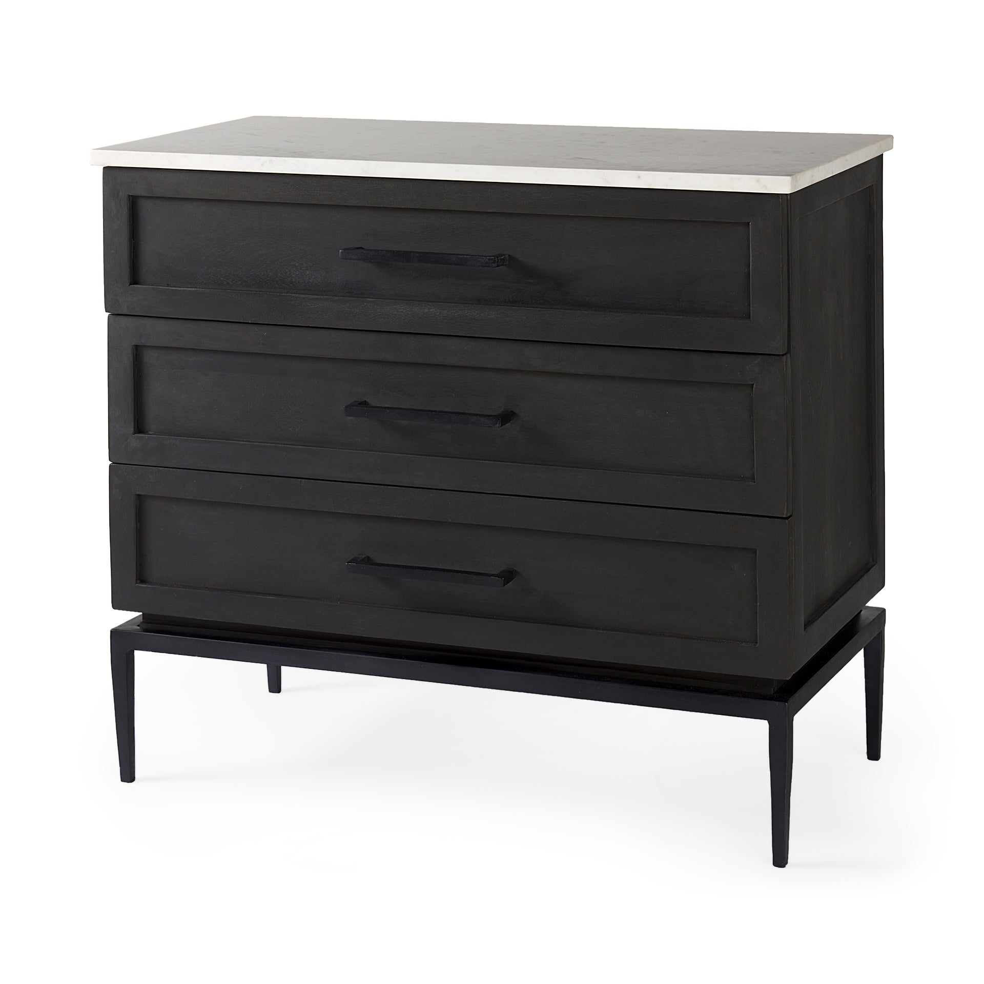 Divina Black-Brown Wood w/ White Marble Top and Black Metal Base Accent Cabinet