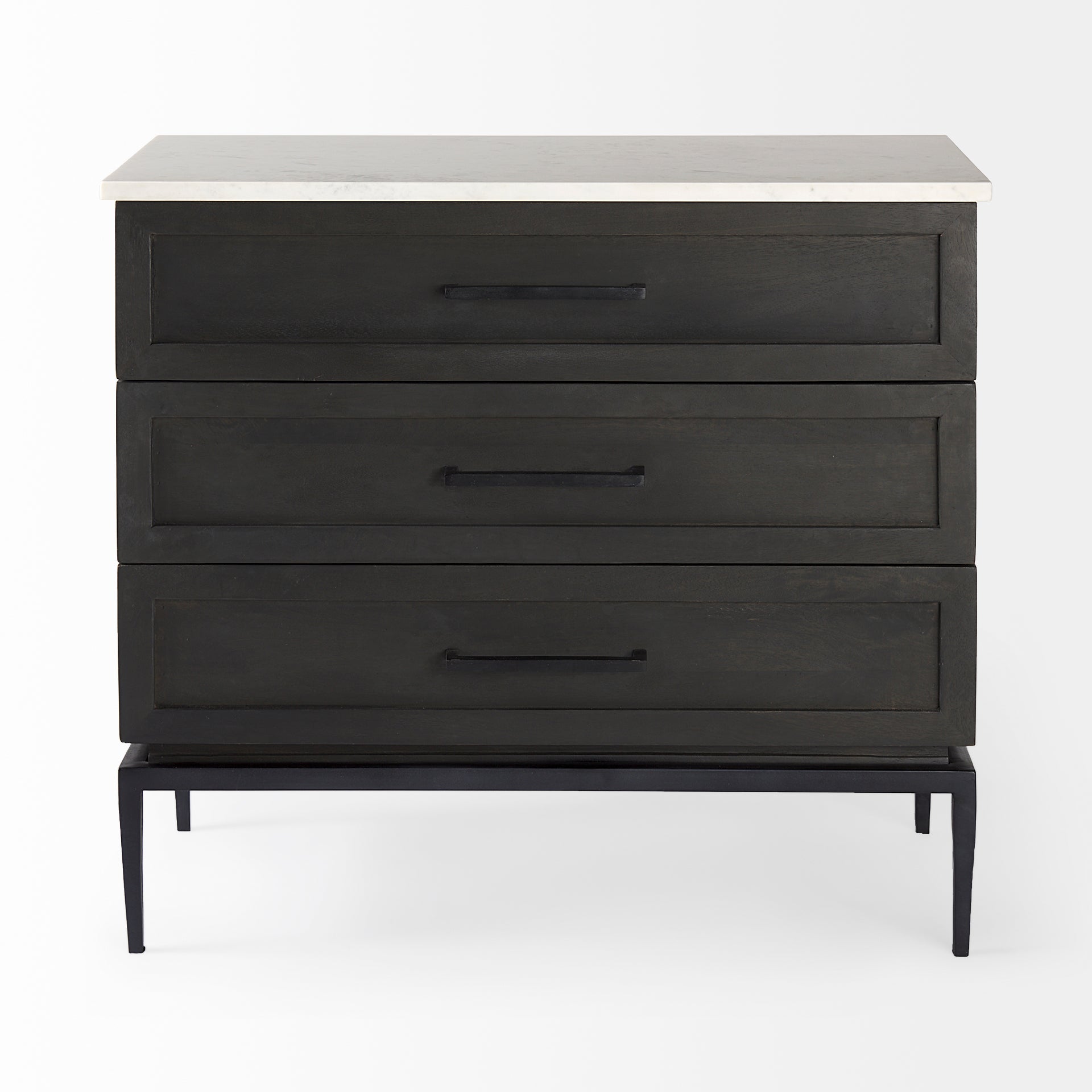 Divina Black-Brown Wood w/ White Marble Top and Black Metal Base Accent Cabinet