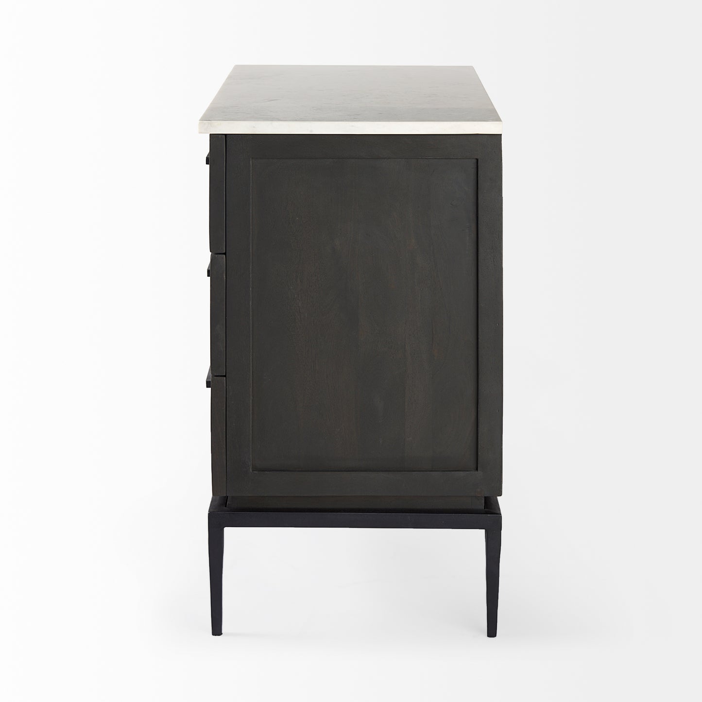 Divina Black-Brown Wood w/ White Marble Top and Black Metal Base Accent Cabinet