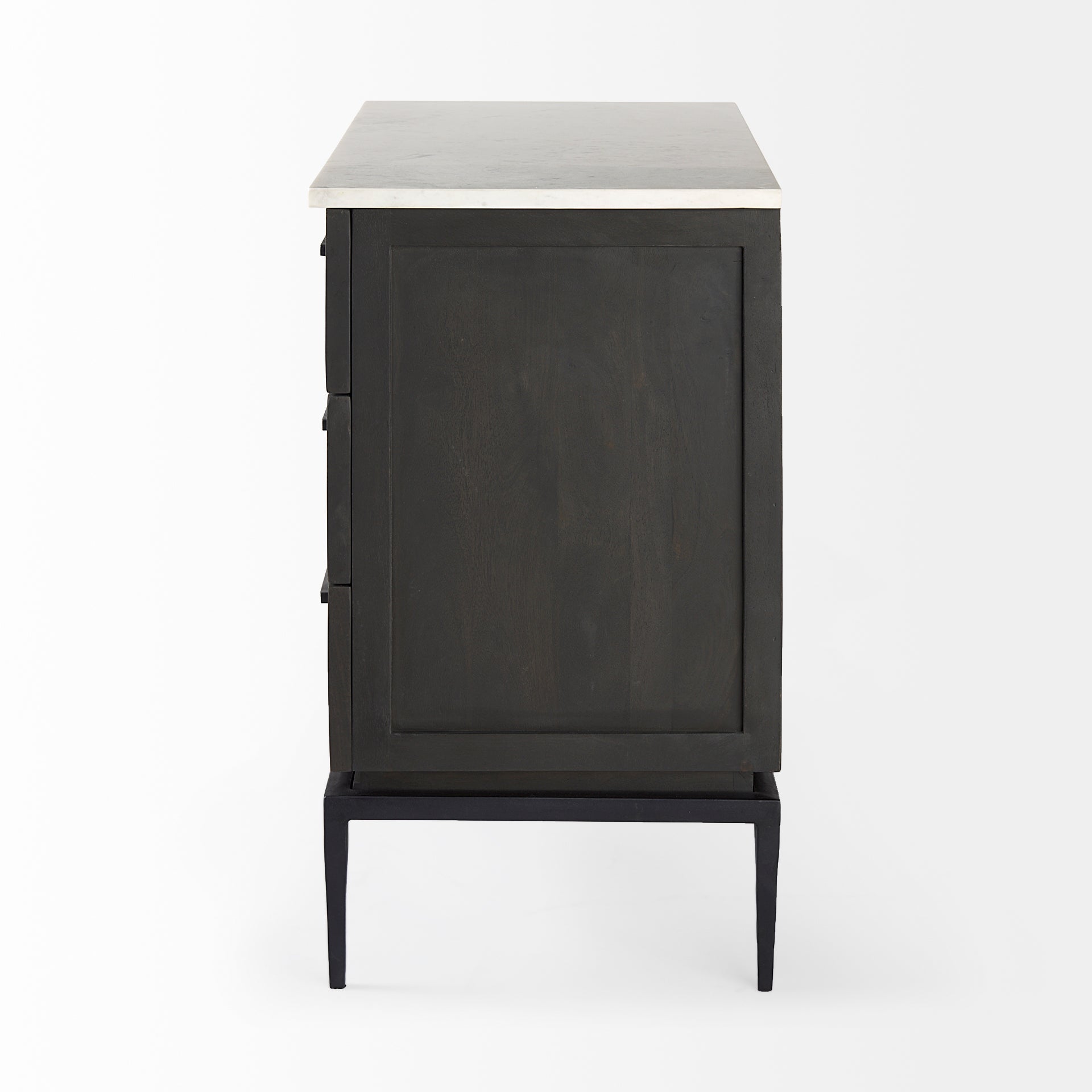 Divina Black-Brown Wood w/ White Marble Top and Black Metal Base Accent Cabinet
