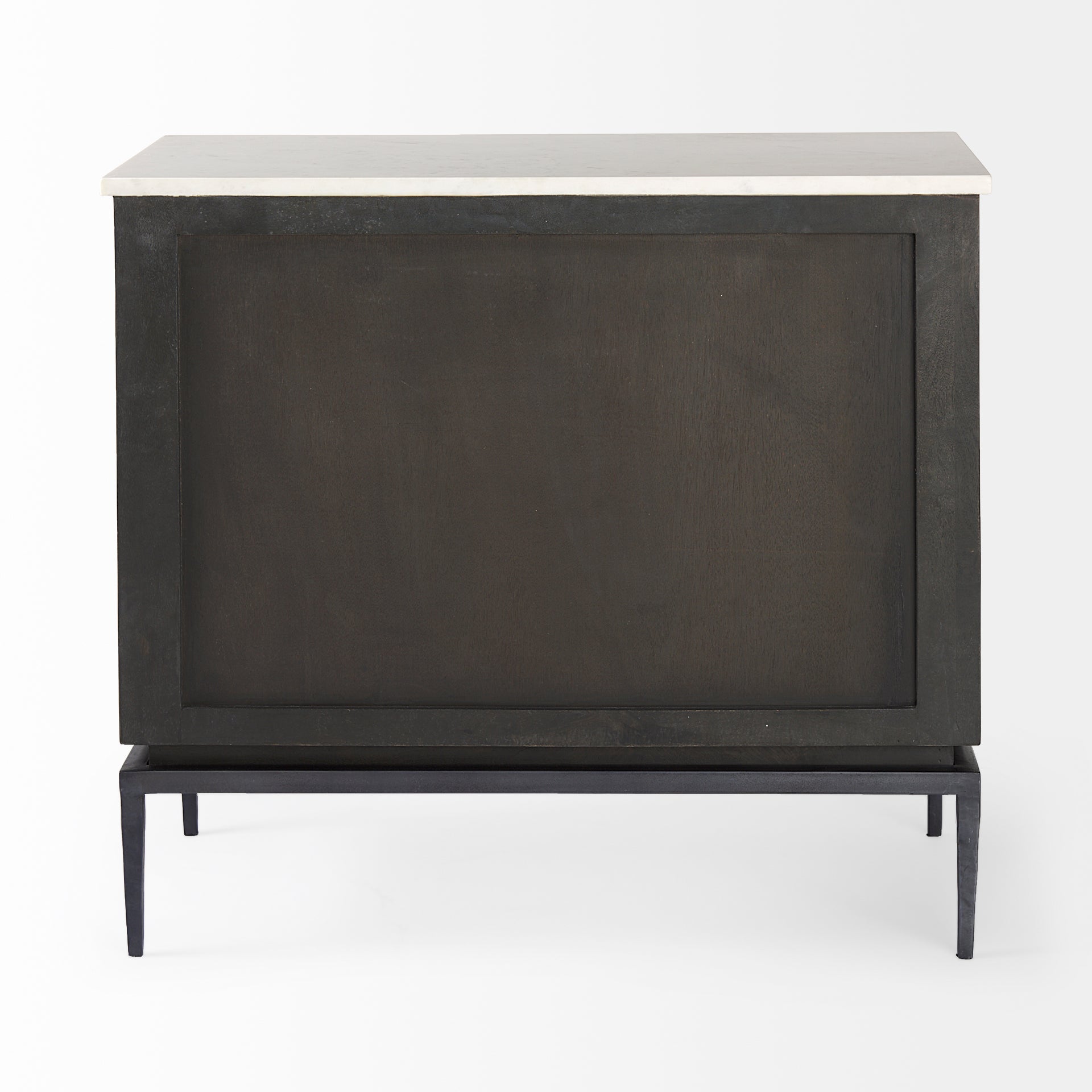 Divina Black-Brown Wood w/ White Marble Top and Black Metal Base Accent Cabinet