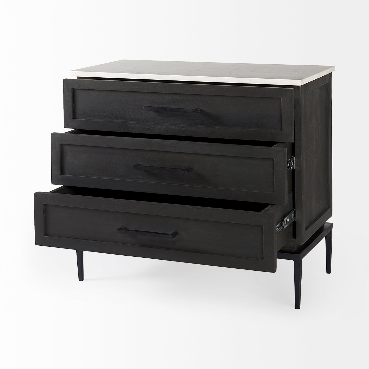 Divina Black-Brown Wood w/ White Marble Top and Black Metal Base Accent Cabinet