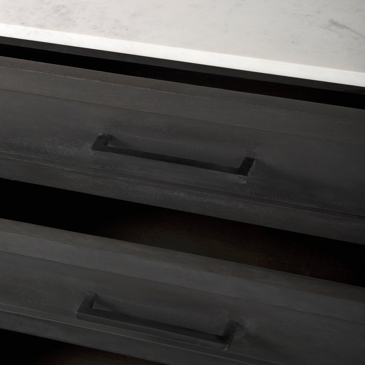 Divina Black-Brown Wood w/ White Marble Top and Black Metal Base Accent Cabinet