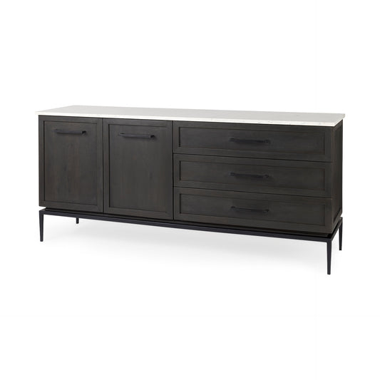 Divina Sideboard White Marble | Dark Brown Wood - sideboards-and-buffets