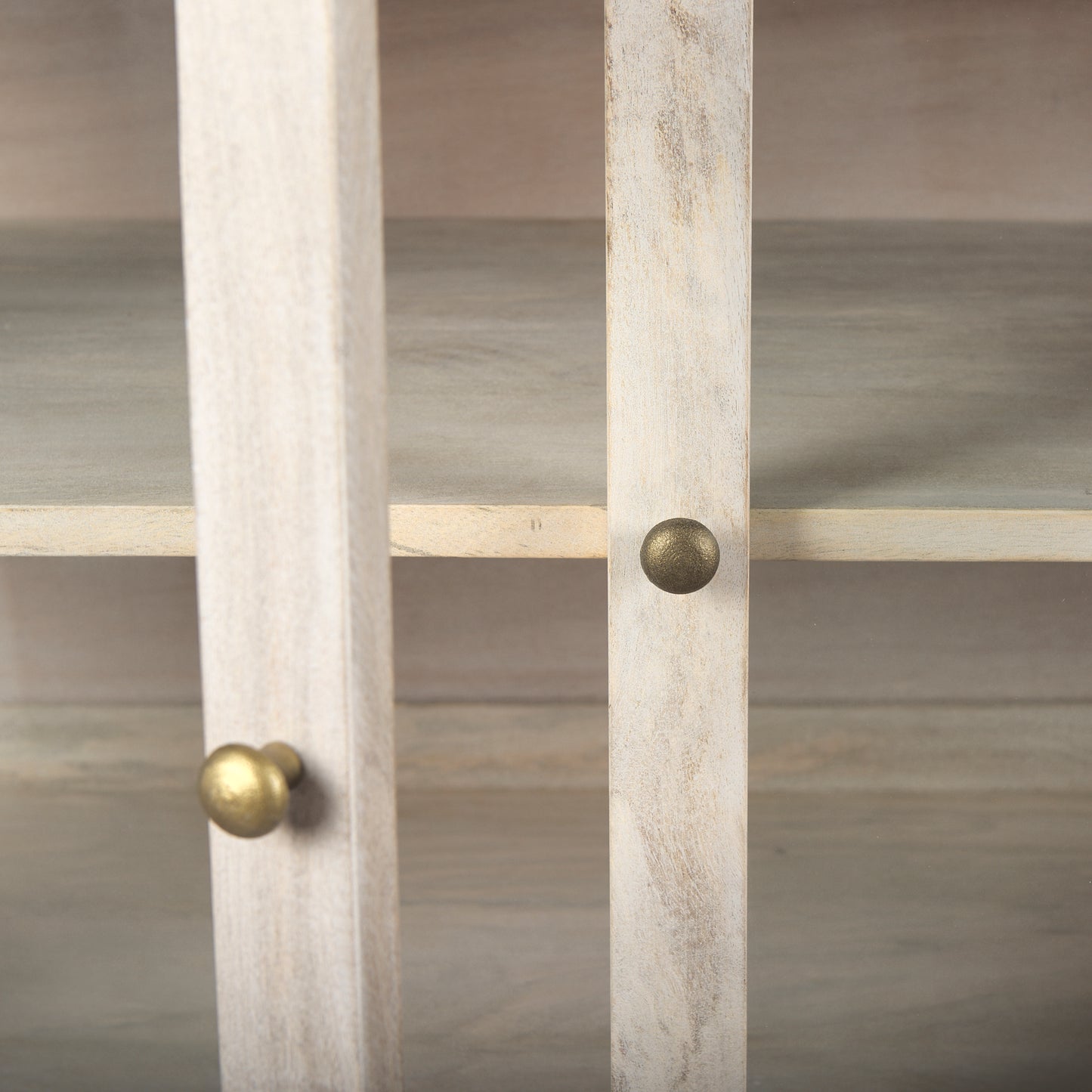 Arelius 70L x 18.75W x 32H White Wood W/ Gold Metal Base 4 Door Glass Cabinet Sideboard