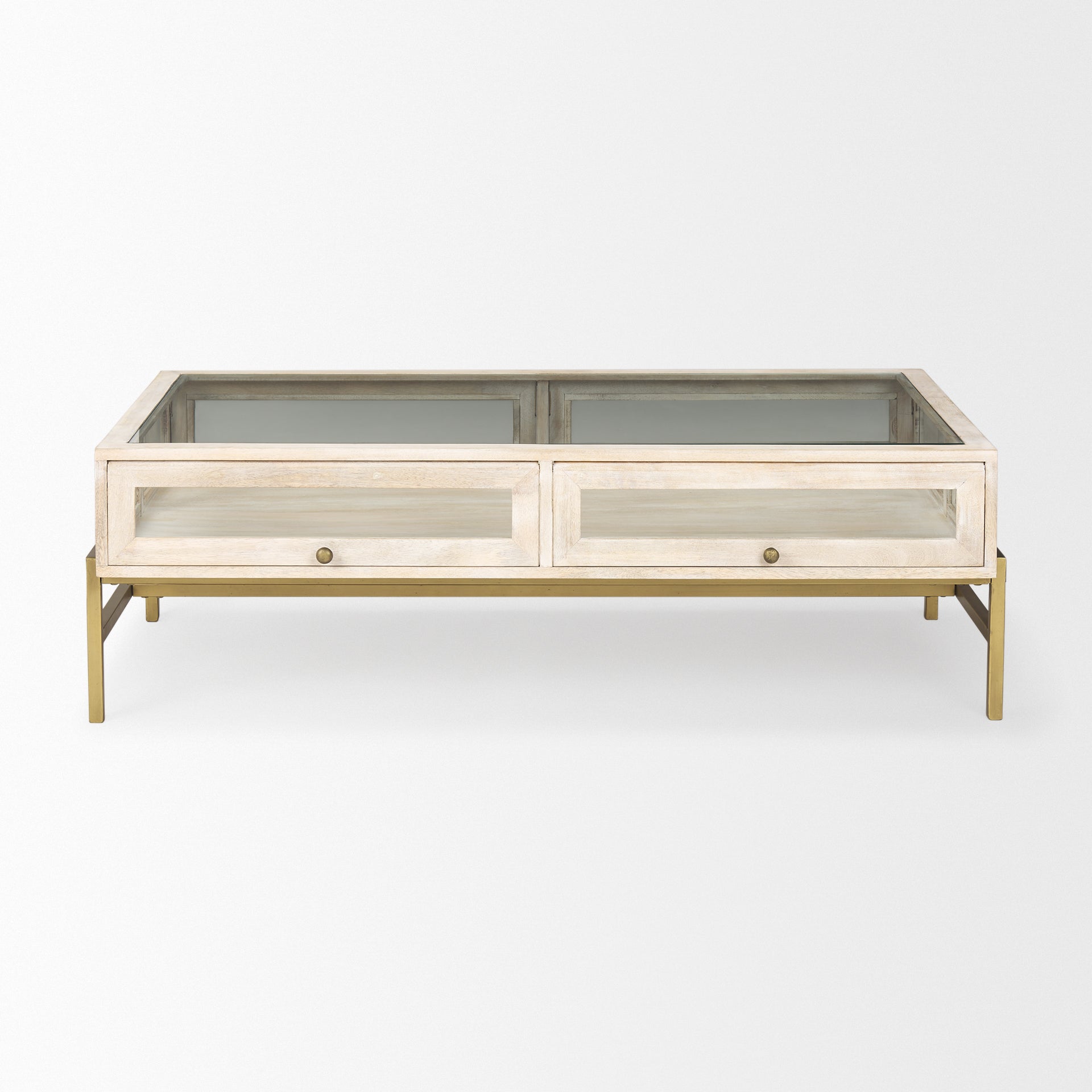 Arelius Coffee Table % 7C Rectangular White Wood | Gold Metal | Rectangular - coffee-tables