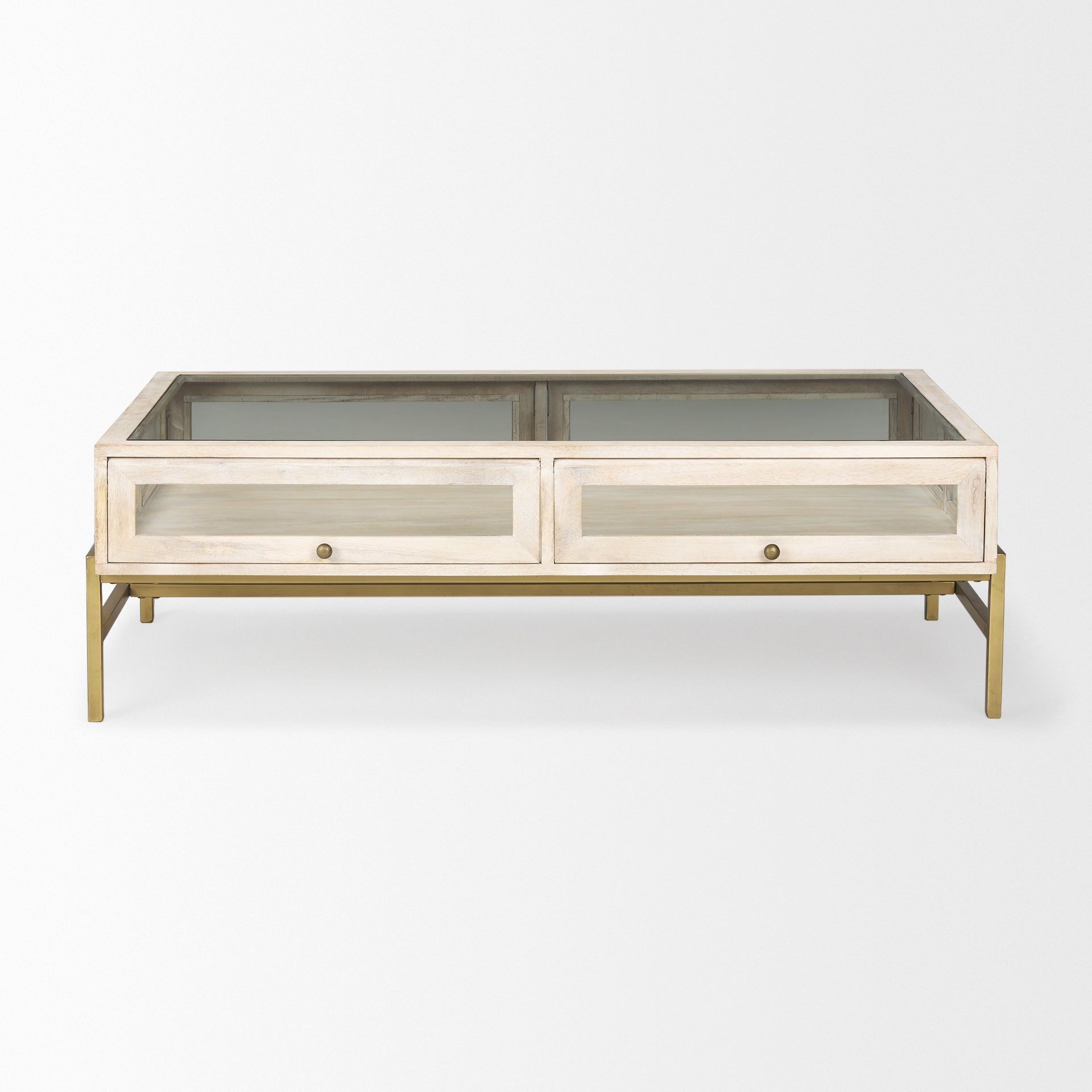 Arelius Coffee Table % 7C Rectangular White Wood | Gold Metal | Rectangular - coffee-tables