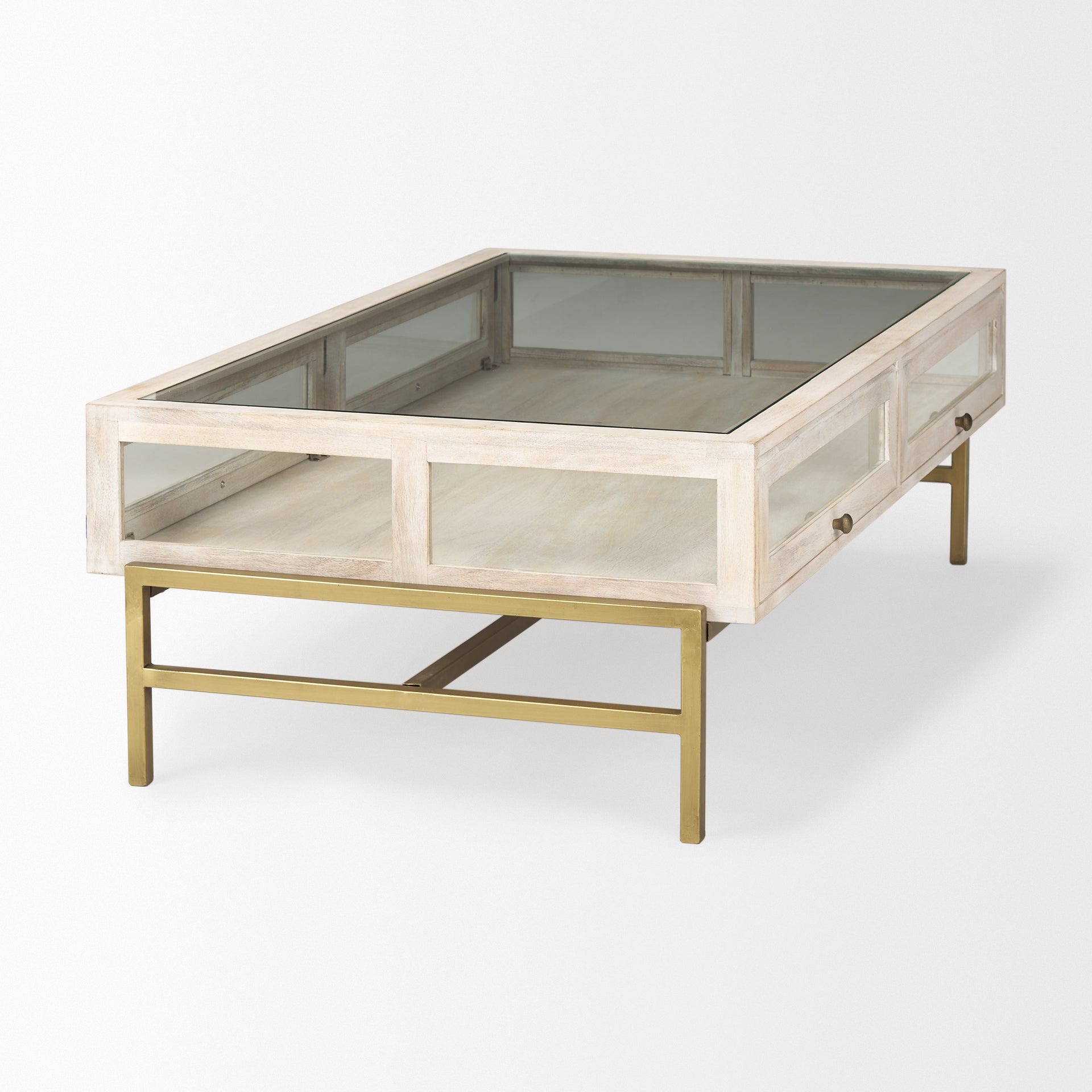 Arelius Coffee Table % 7C Rectangular White Wood | Gold Metal | Rectangular - coffee-tables