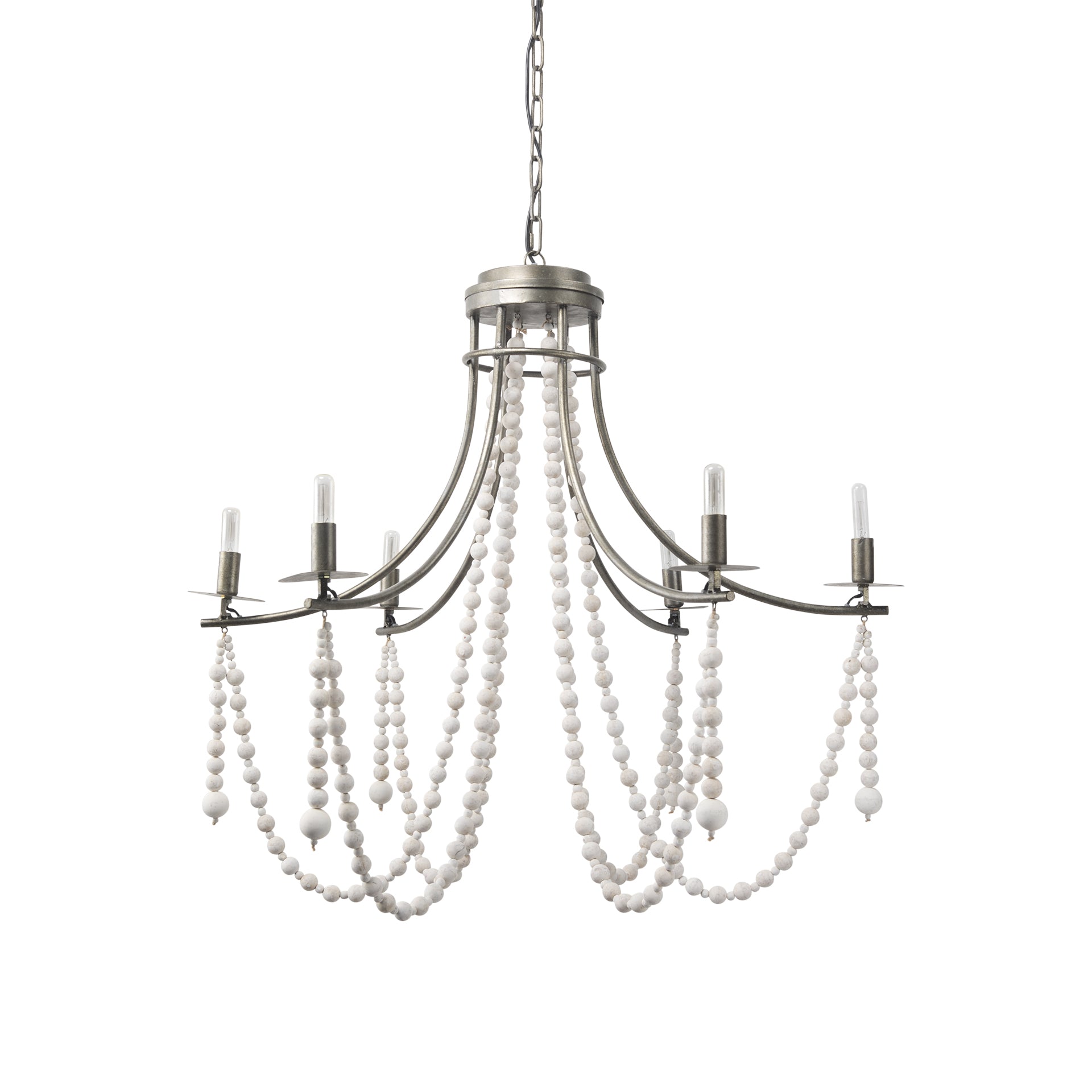 Selma Chandelier White Wood | Silver Metal - chandeliers