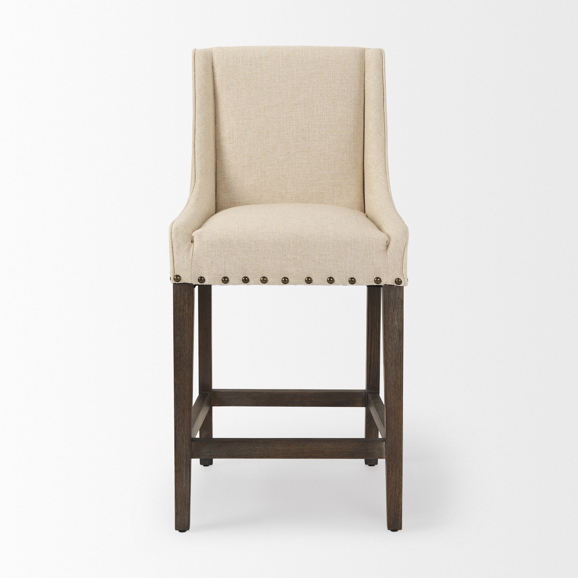 Kensington Cream Fabric Seat Brown Wood Frame Counter Stool