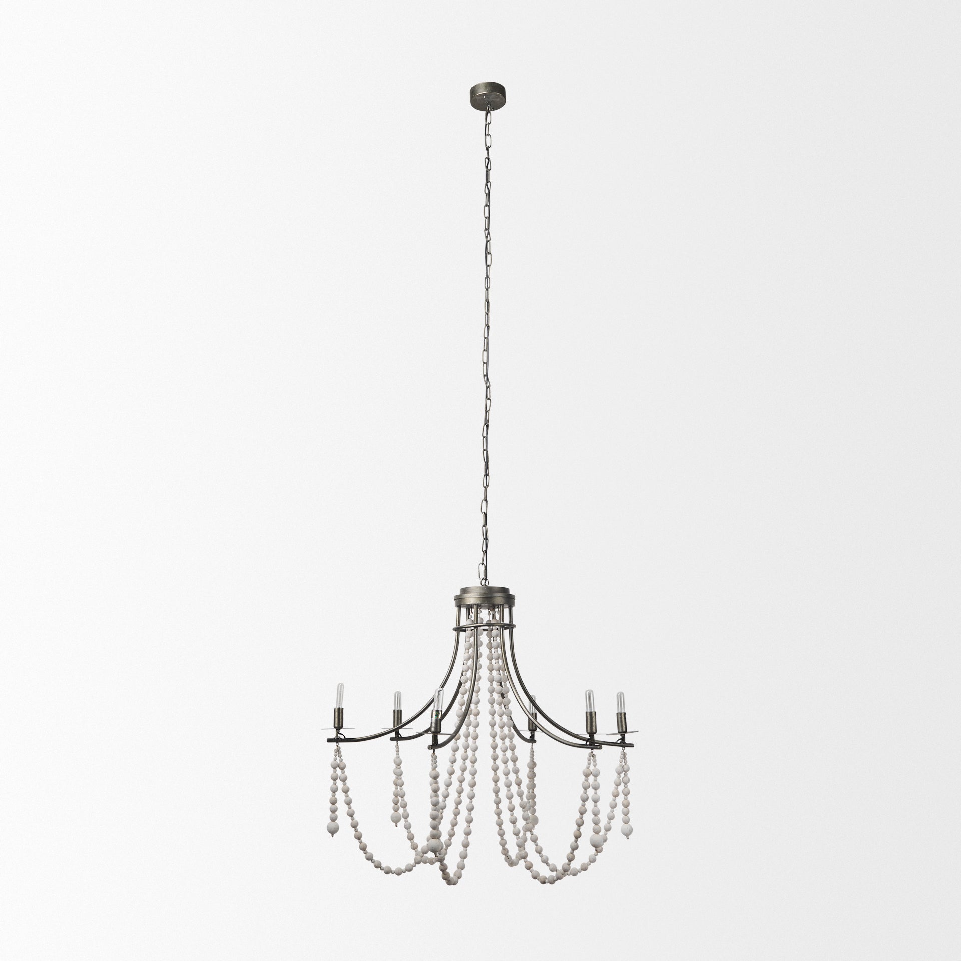 Selma Chandelier White Wood | Silver Metal - chandeliers