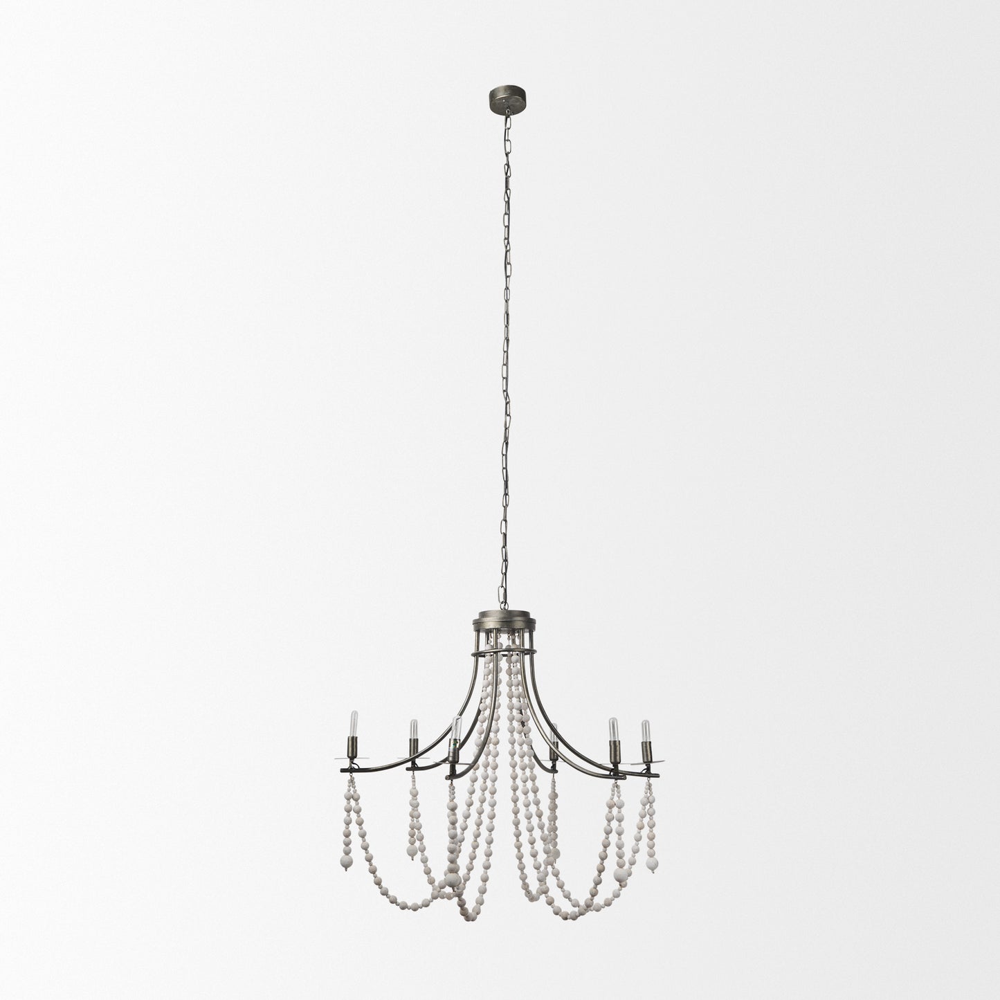 Selma Chandelier White Wood | Silver Metal - chandeliers