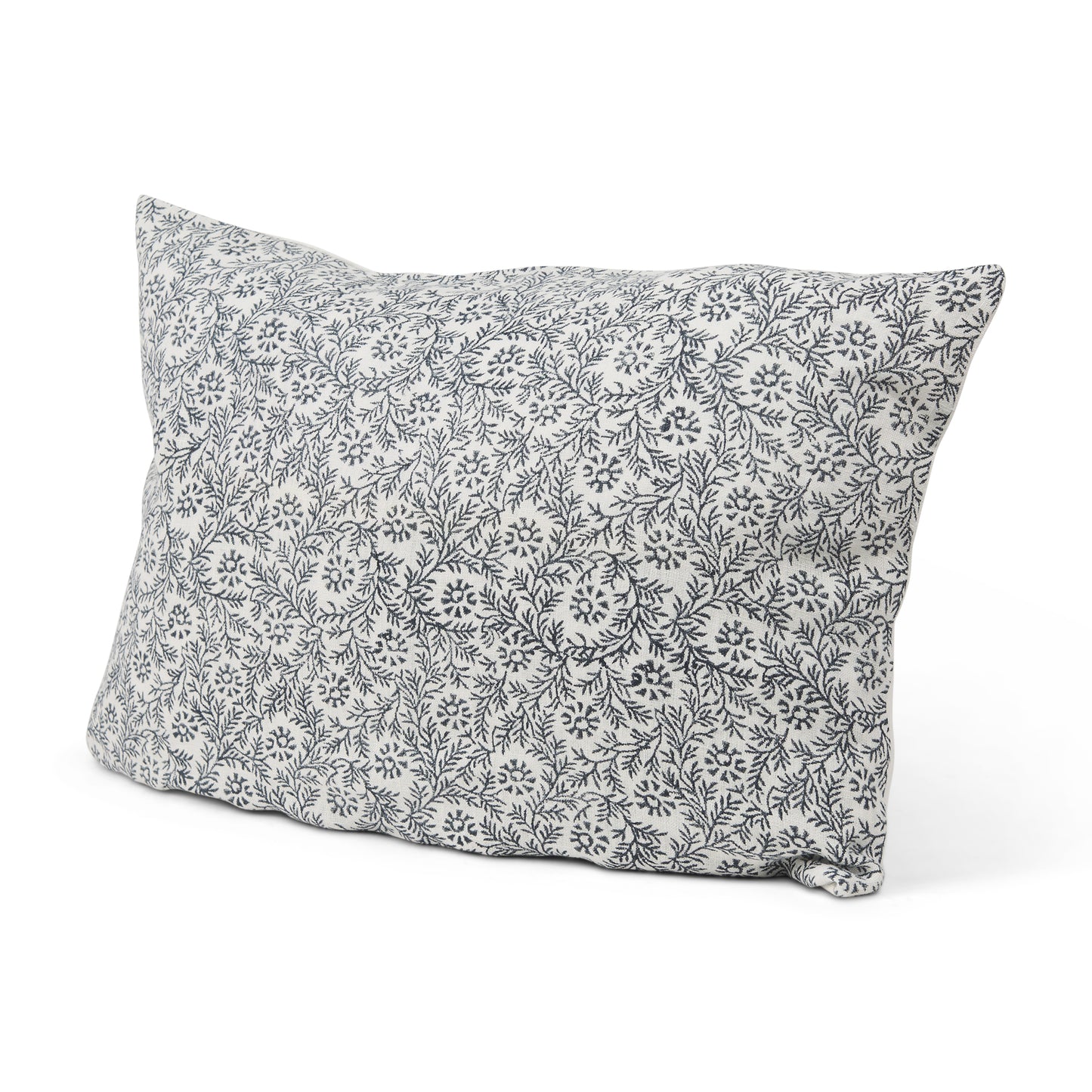 Jayne 14x26 Cream w/ Indigo Print Linen Lumbar Pillow Cover