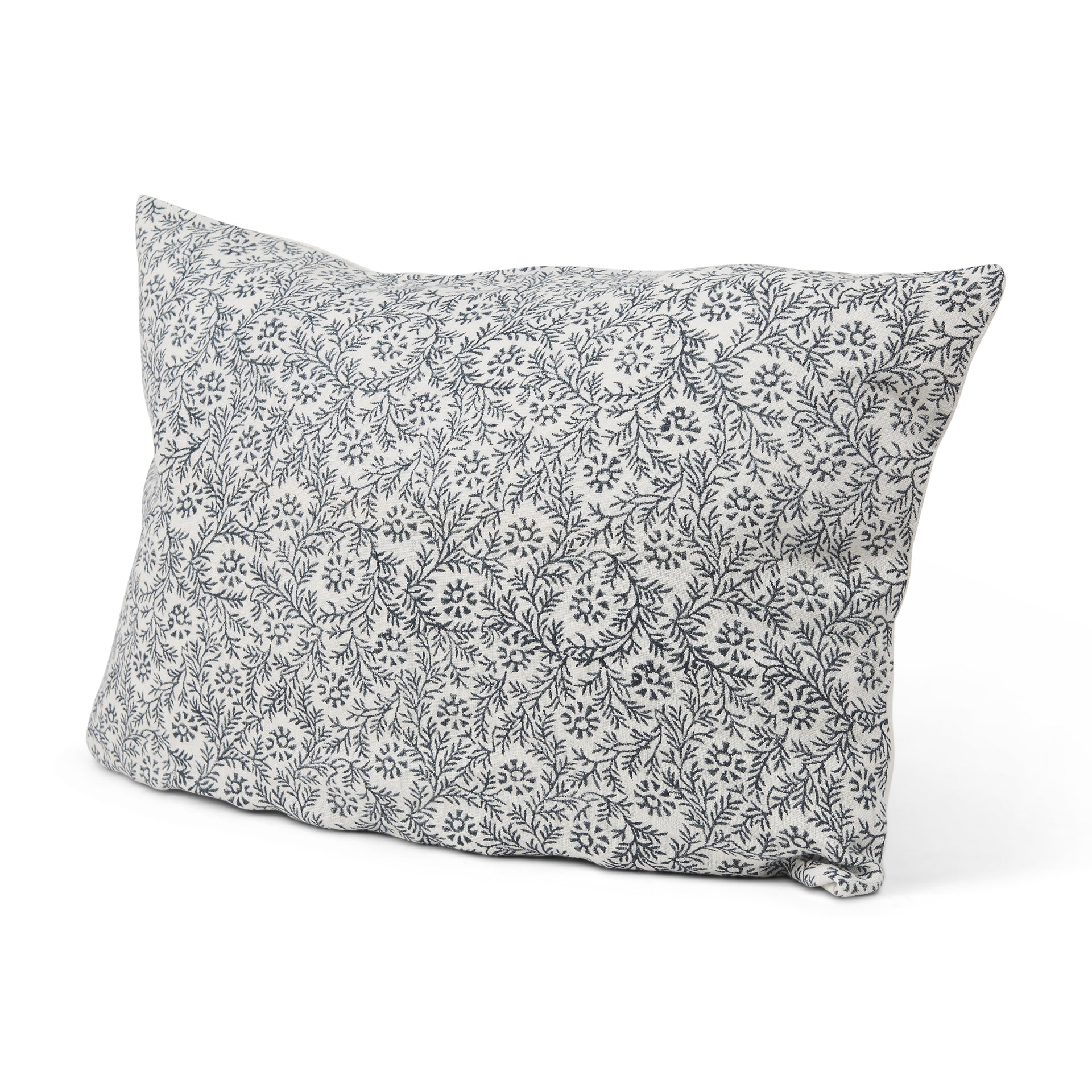 Jayne 14x26 Cream w/ Indigo Print Linen Lumbar Pillow Cover