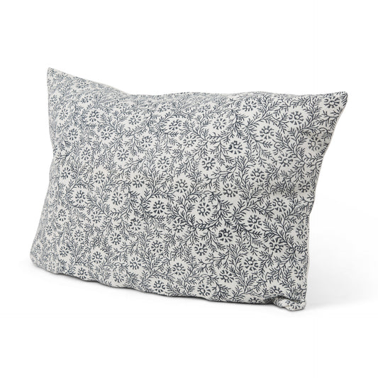 Jayne 14x26 Cream w/ Indigo Print Linen Lumbar Pillow Cover