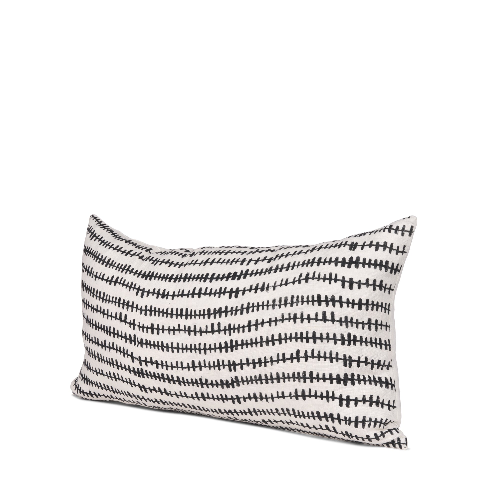 Jenna 14x26 Cream/Black Print Linen Lumbar Decorative Pillow Cover