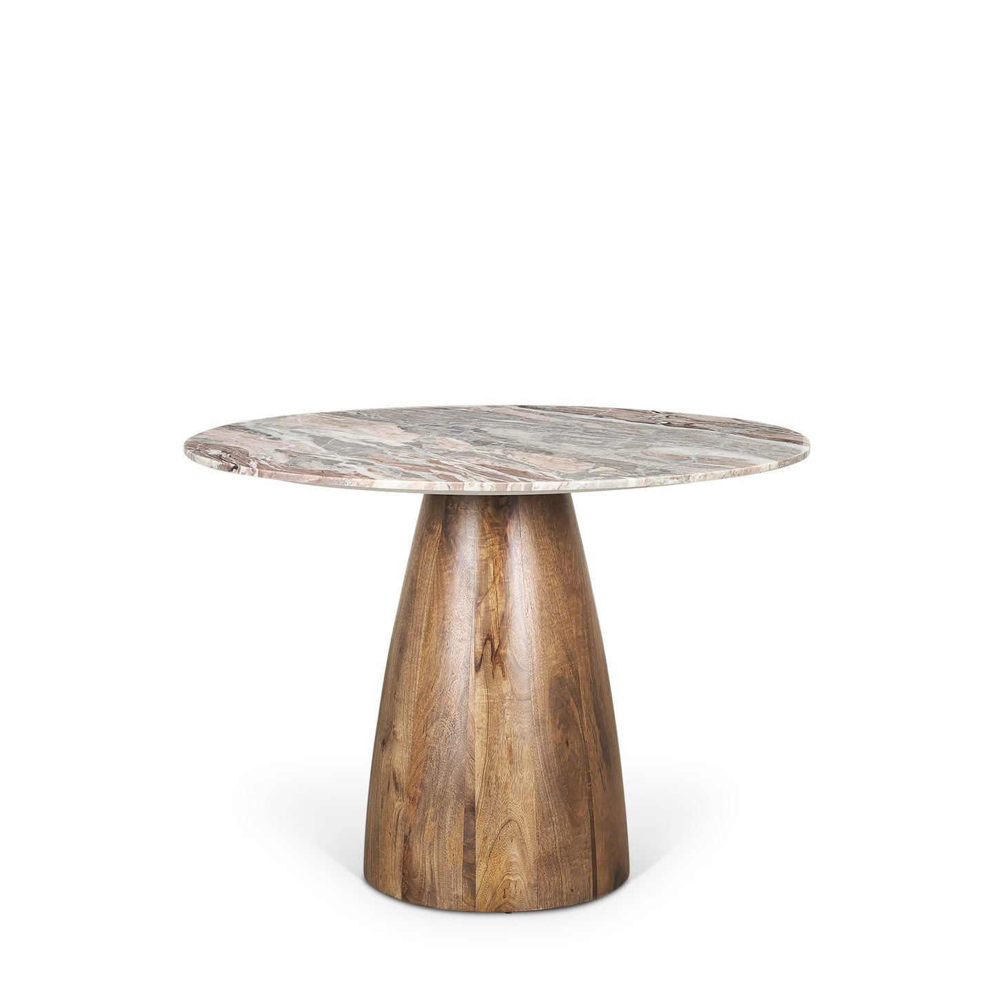 Allyson 42" Round Brown Wood Pedestal w/Savar Pink Marble Top Dining Table