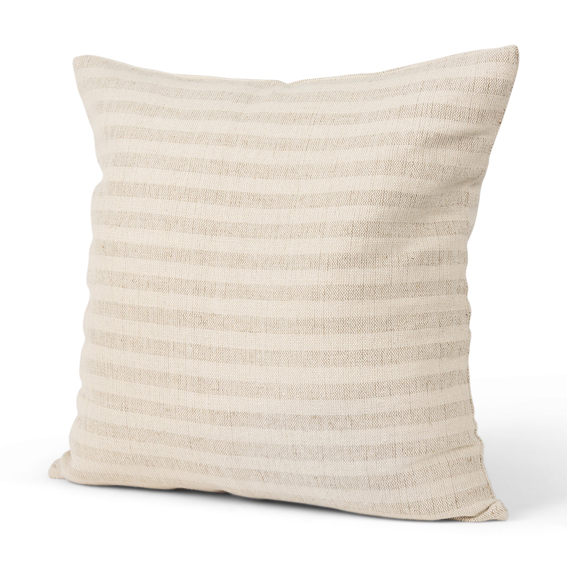 Jace Cream w/ Beige Stripe Linen-Cotton Square Decorative Pillow Cover