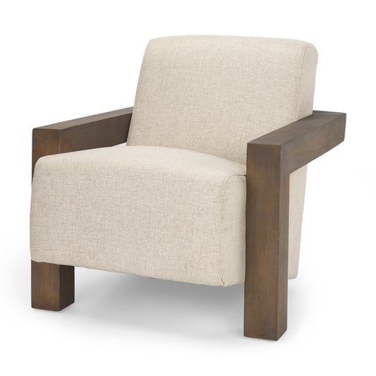 Sovereign Upholstered Accent Chair Oatmeal Fabric | Medium Brown Wood - accent-chairs