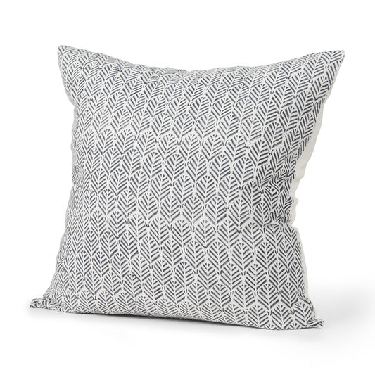 Jennelle 22x22 Cream w/ Indigo Print Linen Square Pillow Cover