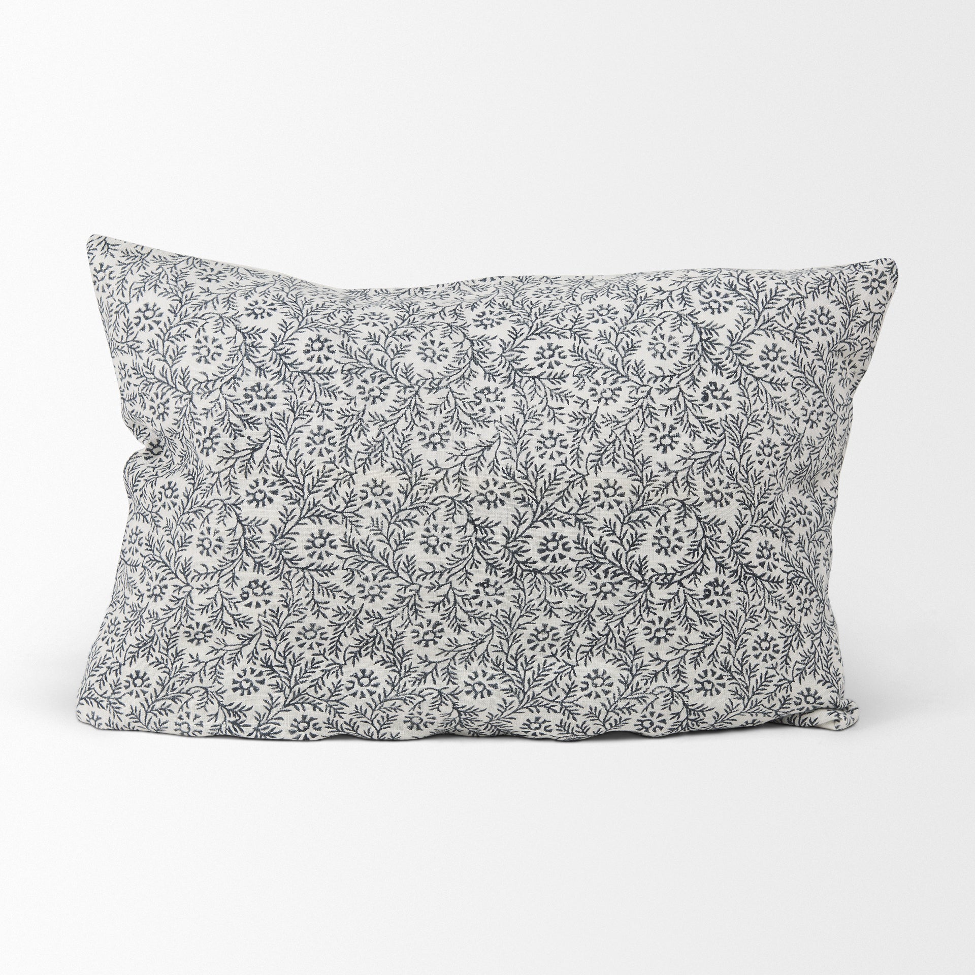 Jayne 14x26 Cream w/ Indigo Print Linen Lumbar Pillow Cover