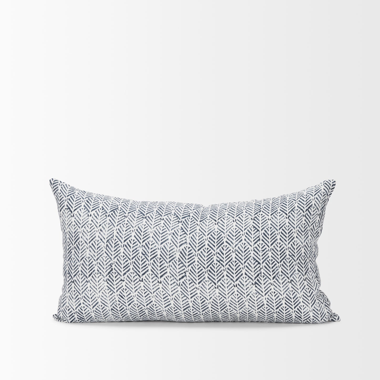 Janelle 14x26 Cream w/ Indigo Print Linen Lumbar Pillow Cover