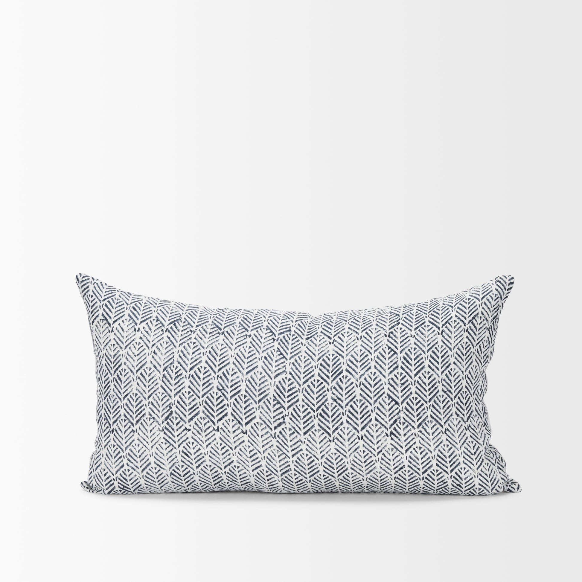 Janelle 14x26 Cream w/ Indigo Print Linen Lumbar Pillow Cover
