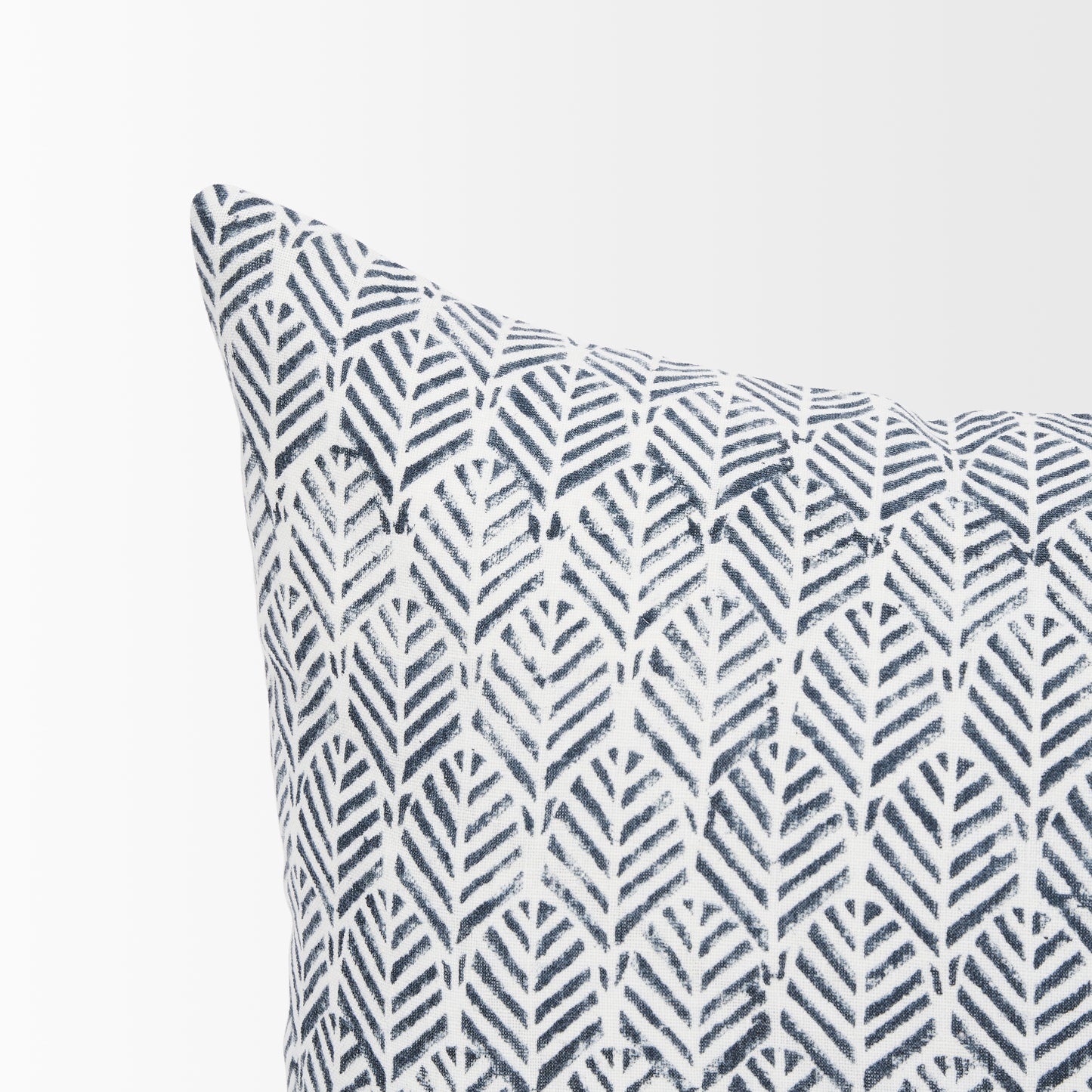 Janelle 14x26 Cream w/ Indigo Print Linen Lumbar Pillow Cover