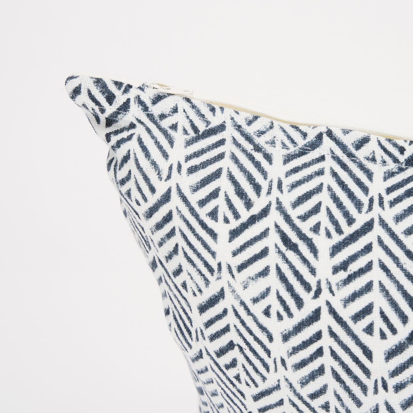 Janelle 14x26 Cream w/ Indigo Print Linen Lumbar Pillow Cover