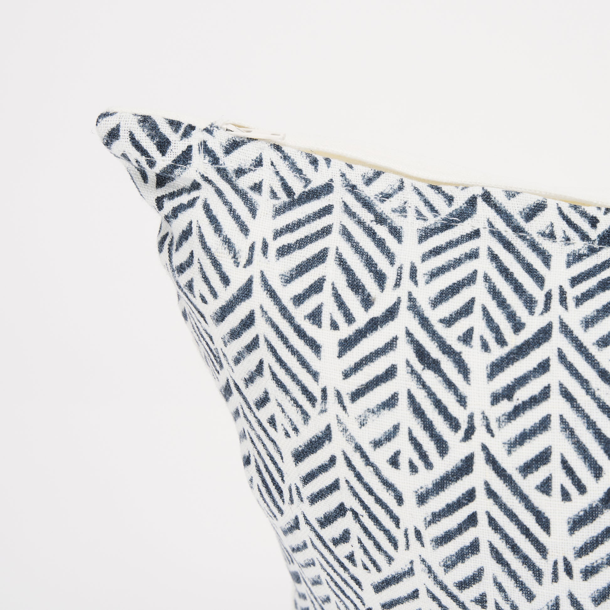 Janelle 14x26 Cream w/ Indigo Print Linen Lumbar Pillow Cover