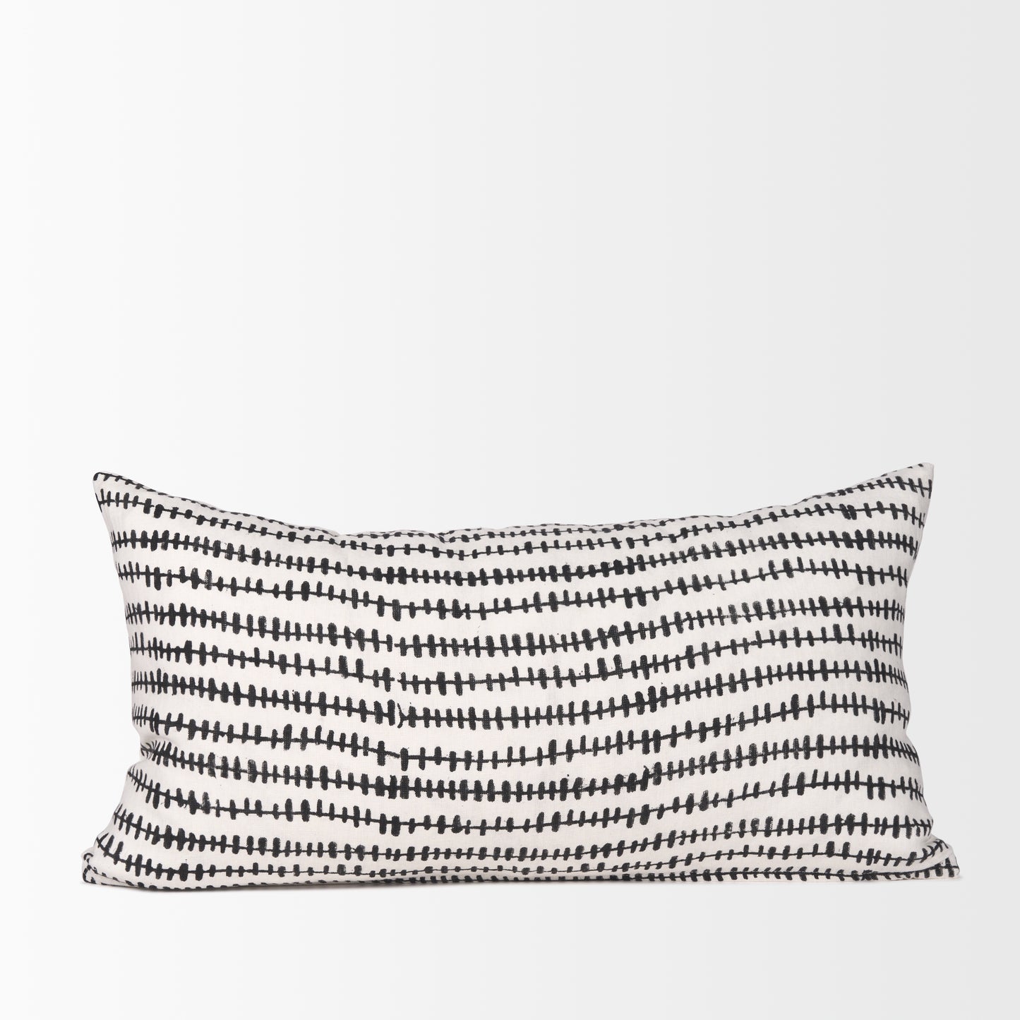 Jenna 14x26 Cream/Black Print Linen Lumbar Decorative Pillow Cover