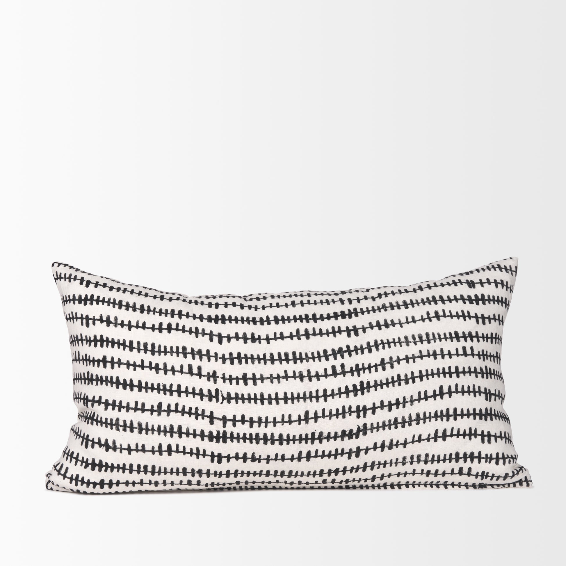 Jenna 14x26 Cream/Black Print Linen Lumbar Decorative Pillow Cover