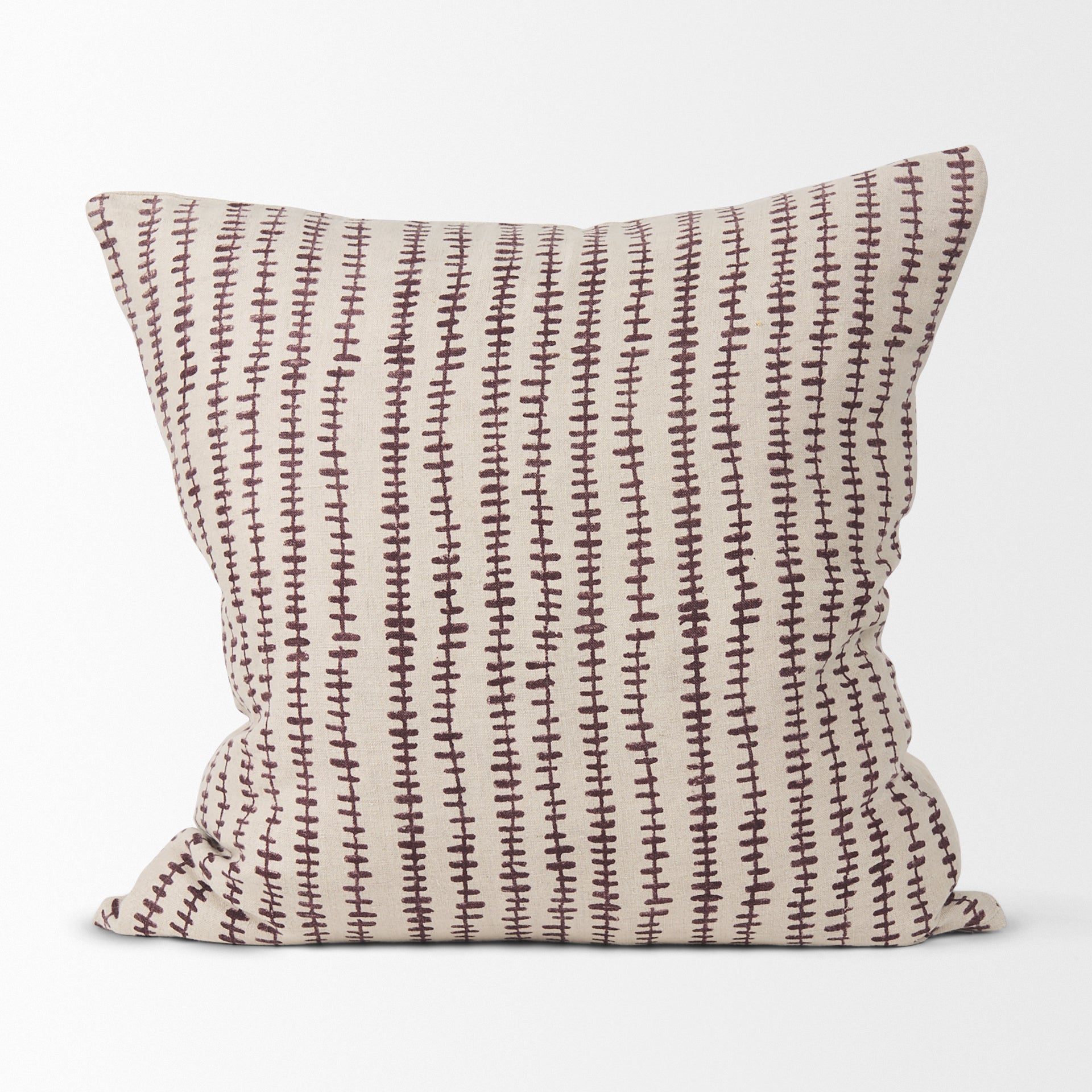 Jenna 22x22 Beige w/ Merlot Print Linen Square Decorative Pillow Cover