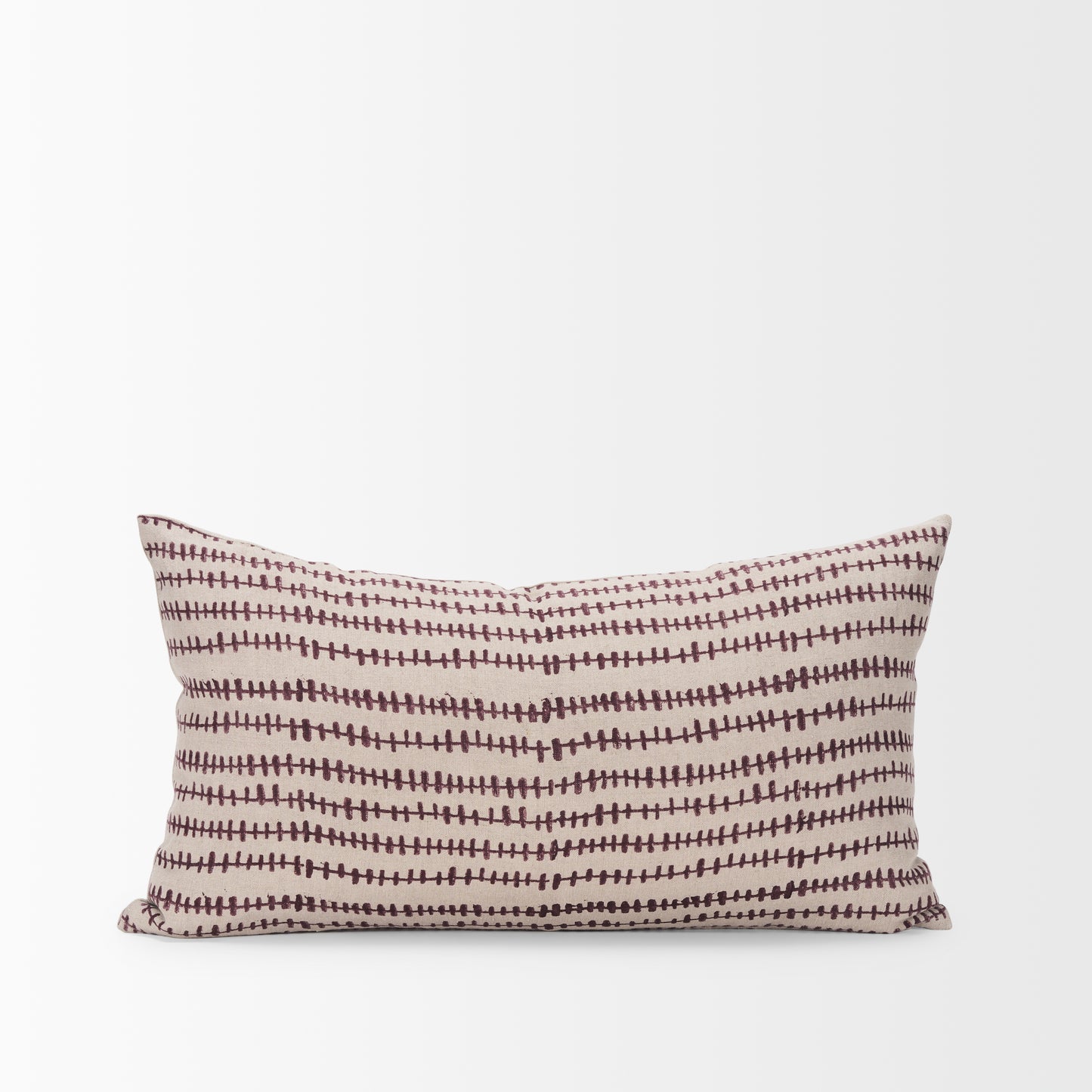 Jenna 14x26 Beige w/Merlot Print Linen Lumbar Decorative Pillow Cover