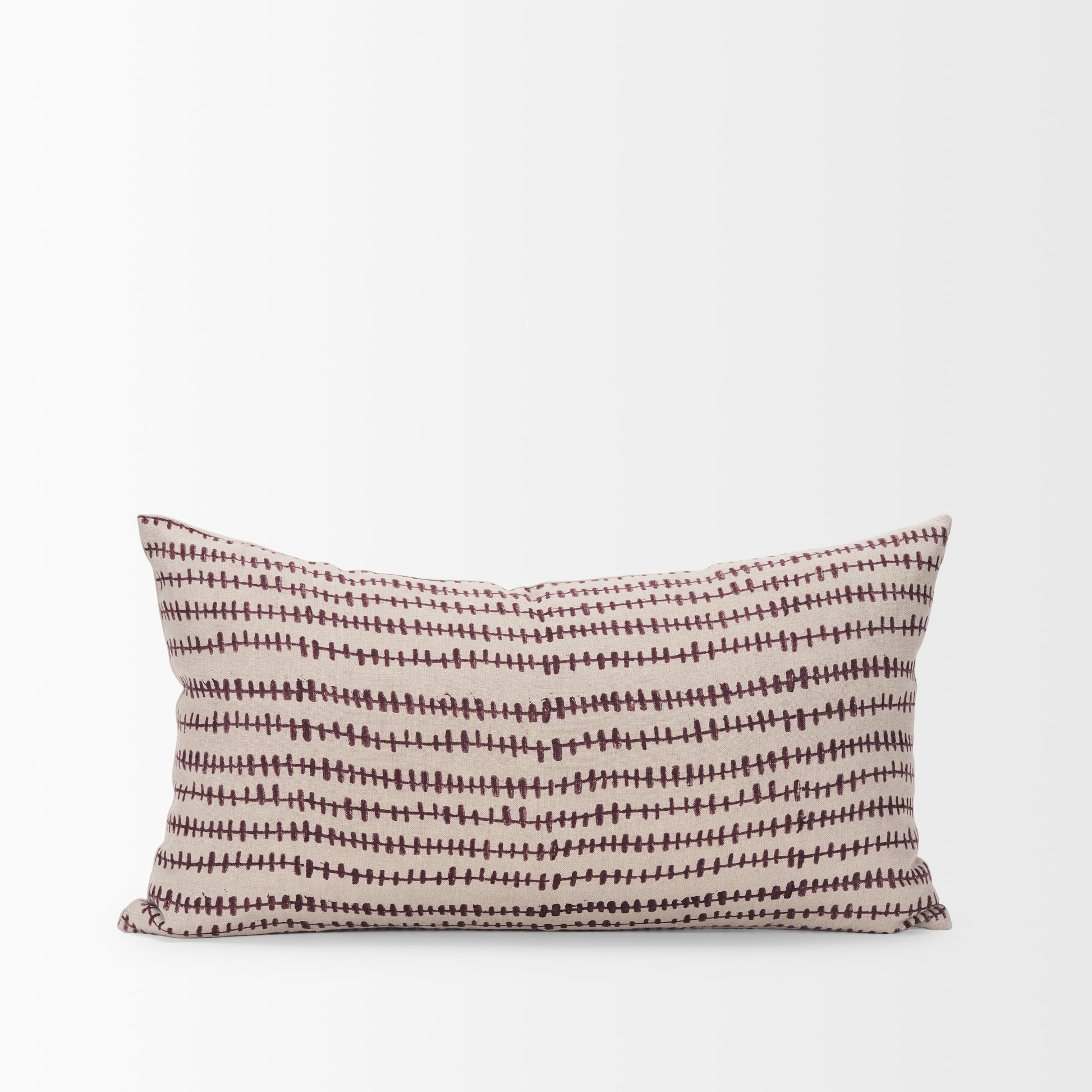 Jenna 14x26 Beige w/Merlot Print Linen Lumbar Decorative Pillow Cover