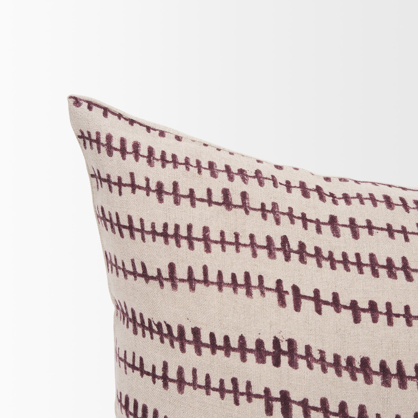 Jenna 14x26 Beige w/Merlot Print Linen Lumbar Decorative Pillow Cover