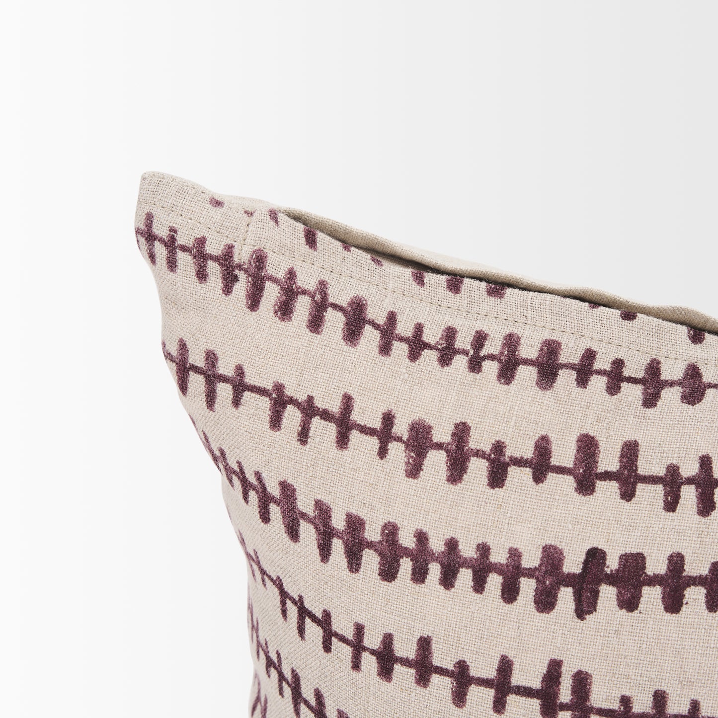 Jenna 14x26 Beige w/Merlot Print Linen Lumbar Decorative Pillow Cover