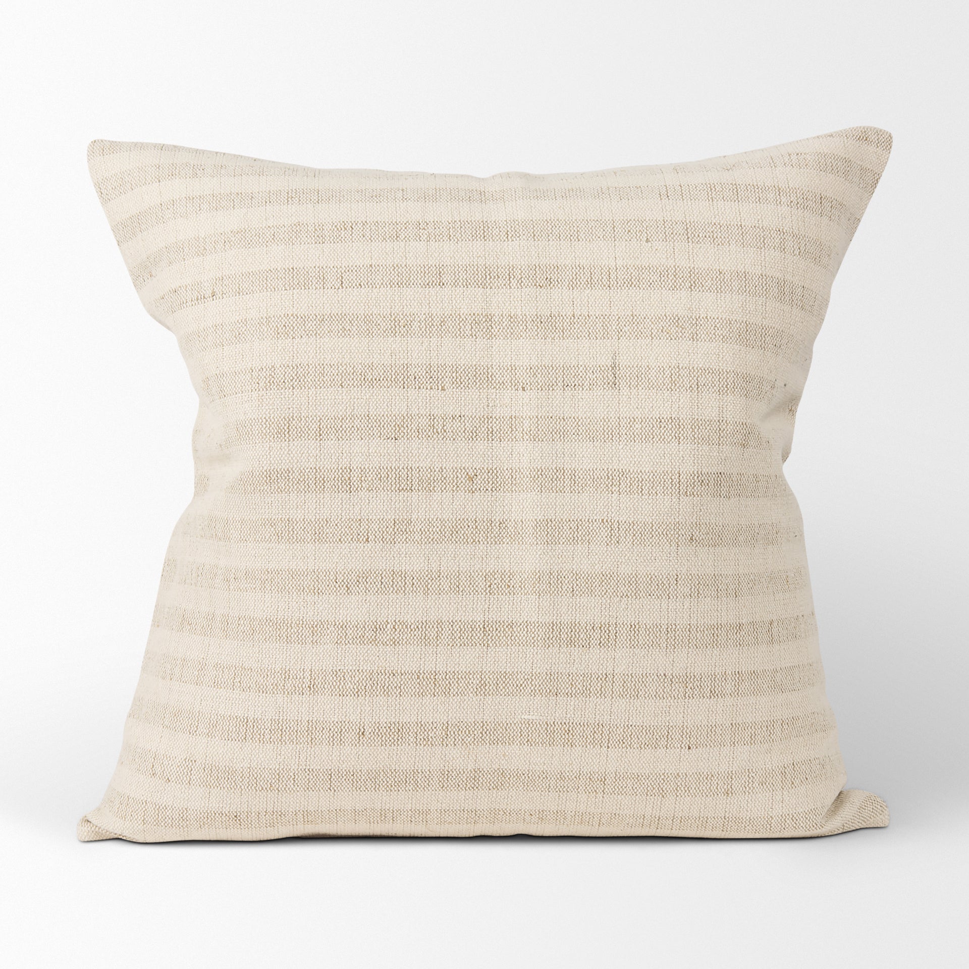 Jace Cream w/ Beige Stripe Linen-Cotton Square Decorative Pillow Cover