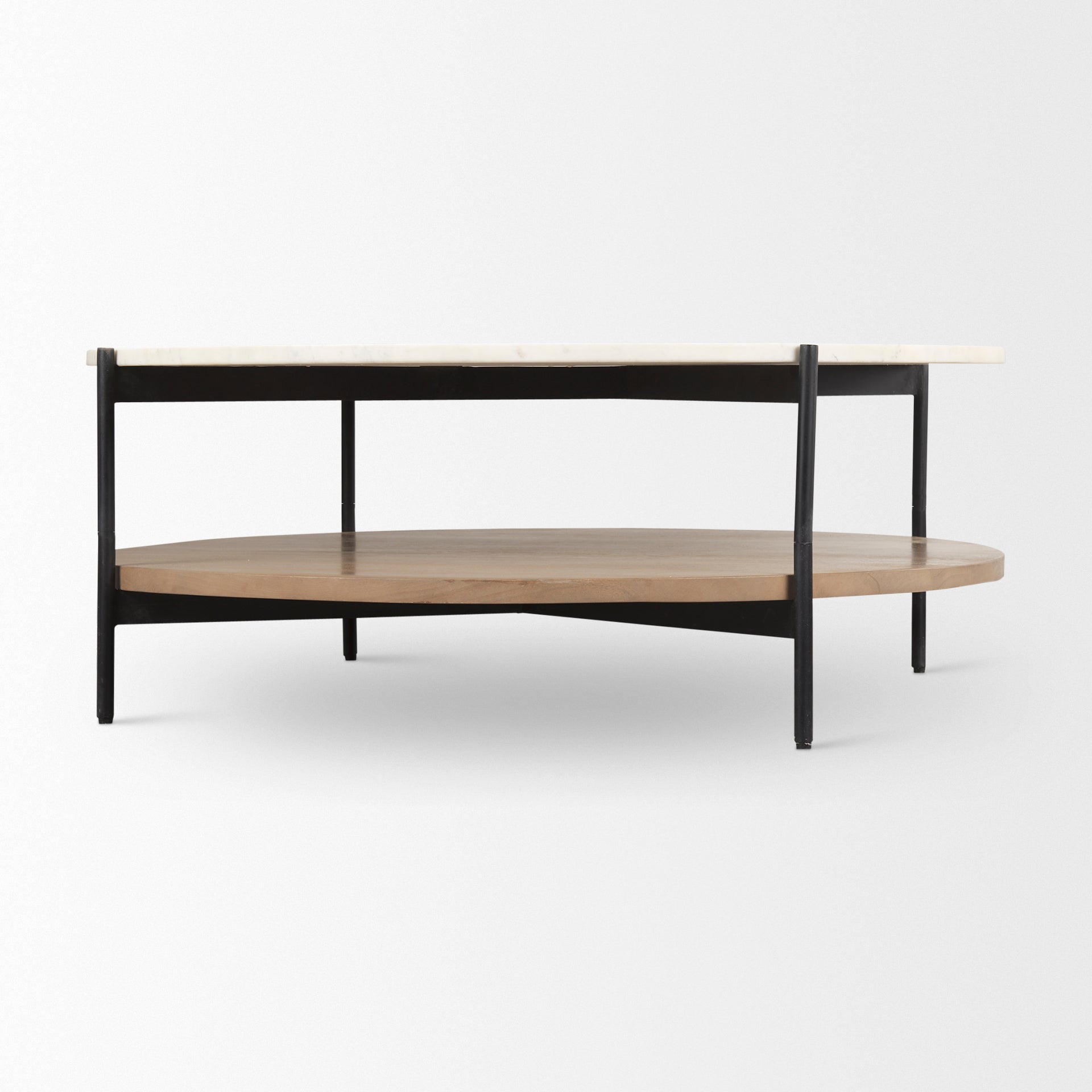 Larkin Coffee Table White Marble | Brown Wood | Round - coffee-tables