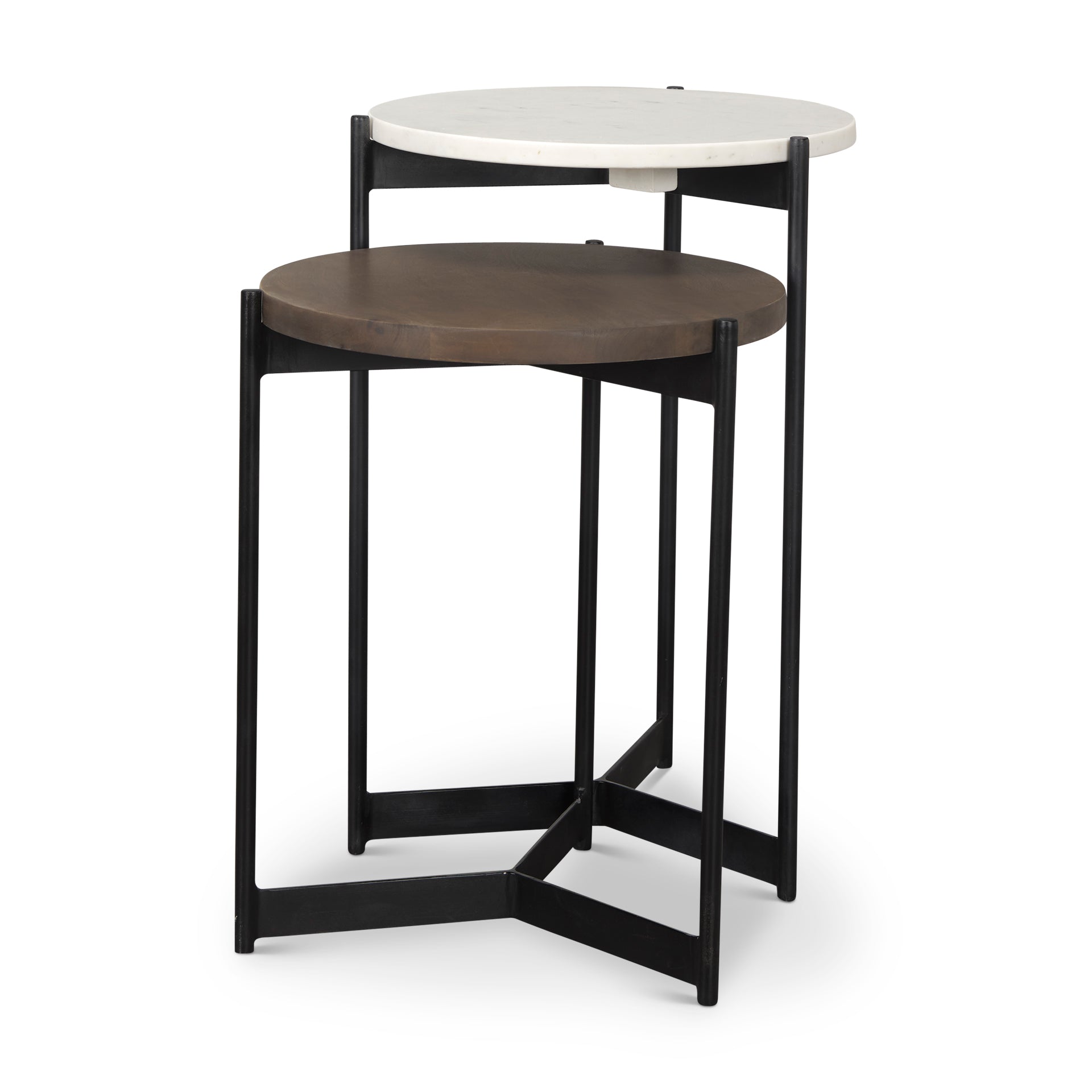 Larkin End Side Table White Marble | Dark Brown Wood | Set of 2 - end-and-side-tables