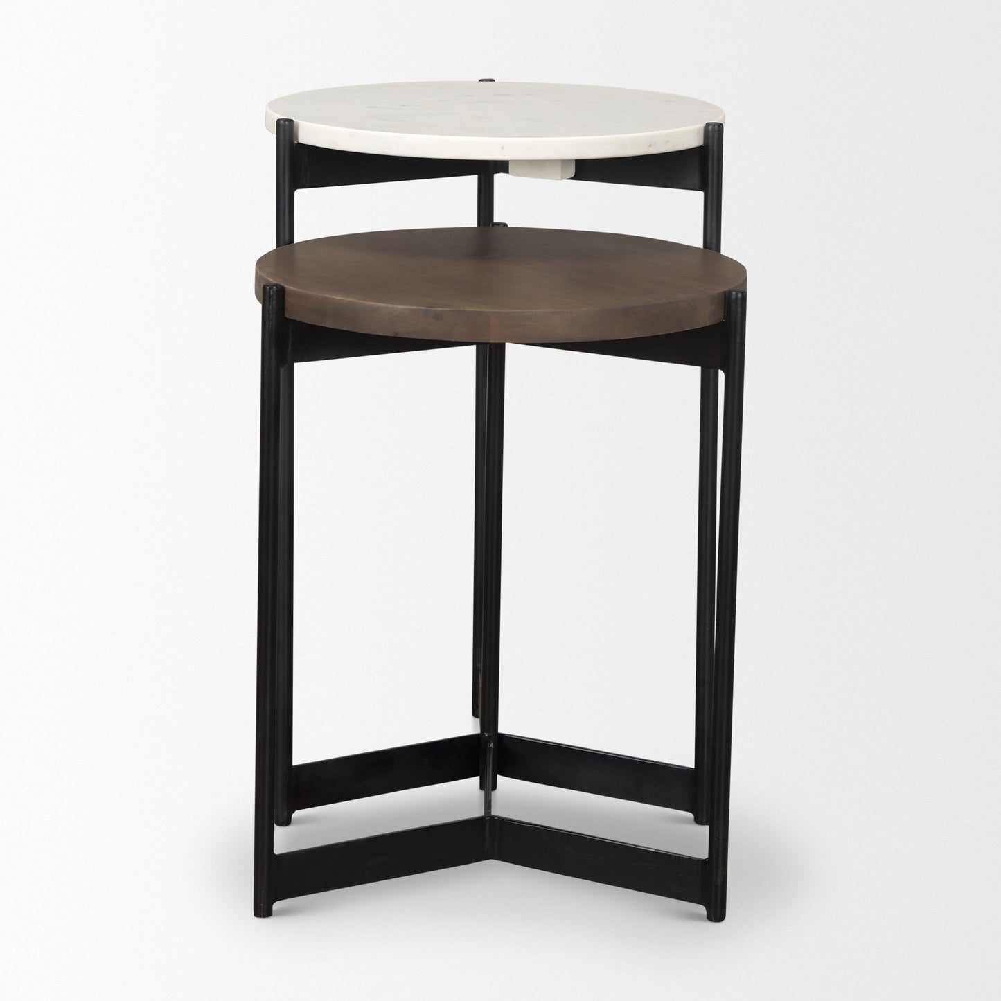 Larkin End Side Table White Marble | Dark Brown Wood | Set of 2 - end-and-side-tables